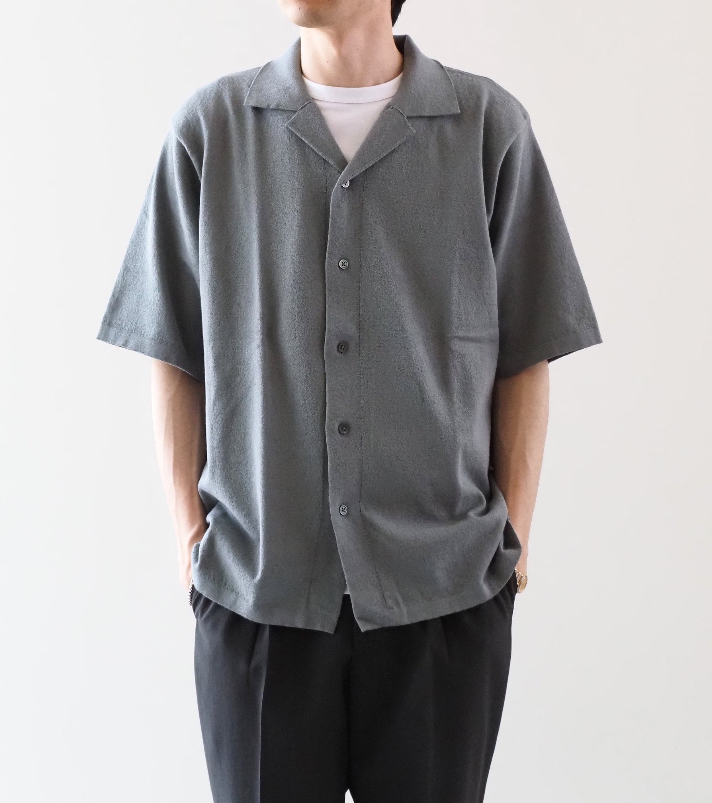 Yonetomi LIGHT WAVE COTTON KNIT SHIRT , Gray