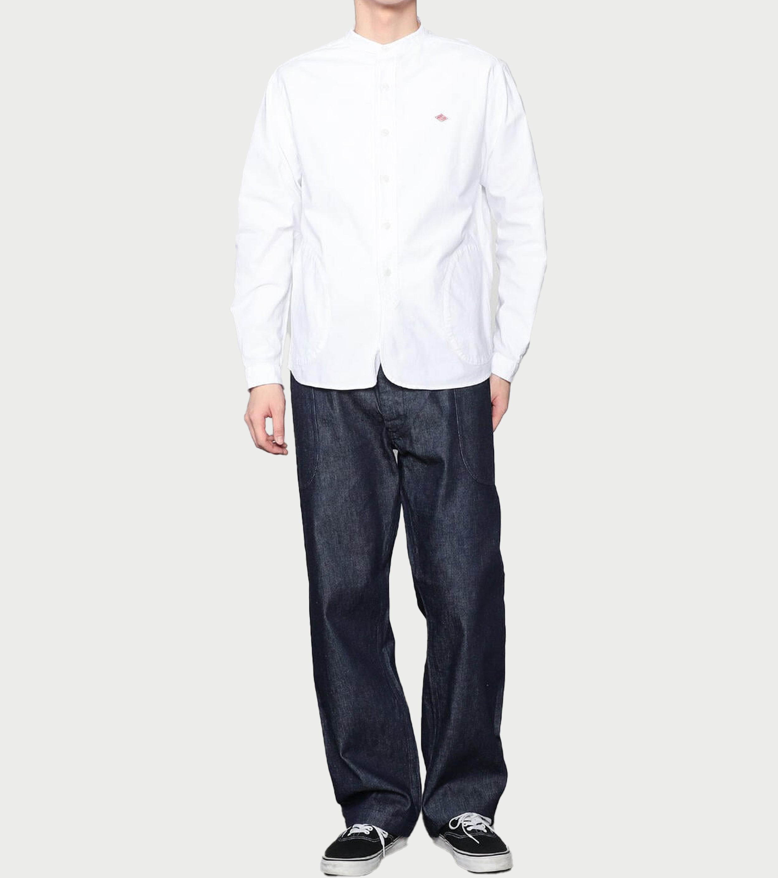 DANTON オックスフォード バンドカラーシャツ , White