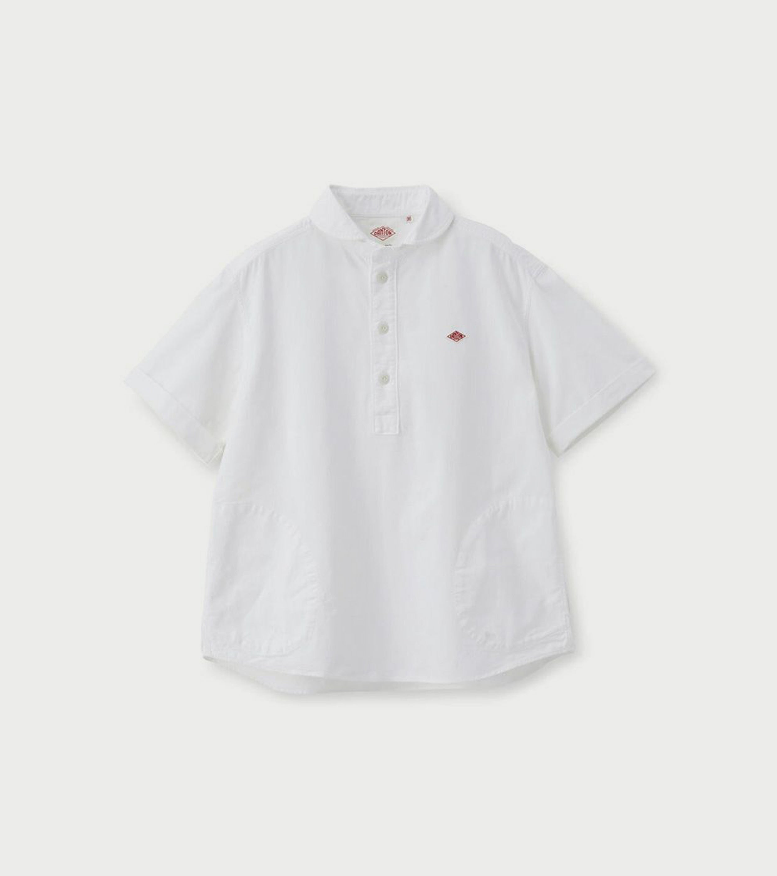 DANTON オックスフォード ラウンドカラー ショートスリーブ プルオーバー シャツ , White