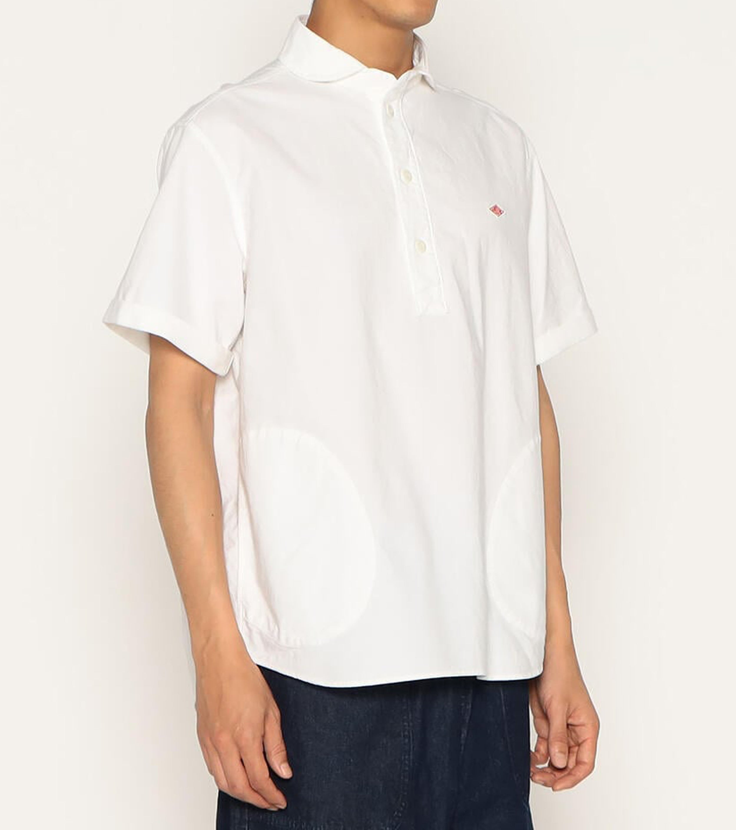 DANTON オックスフォード ラウンドカラー ショートスリーブ プルオーバー シャツ , White