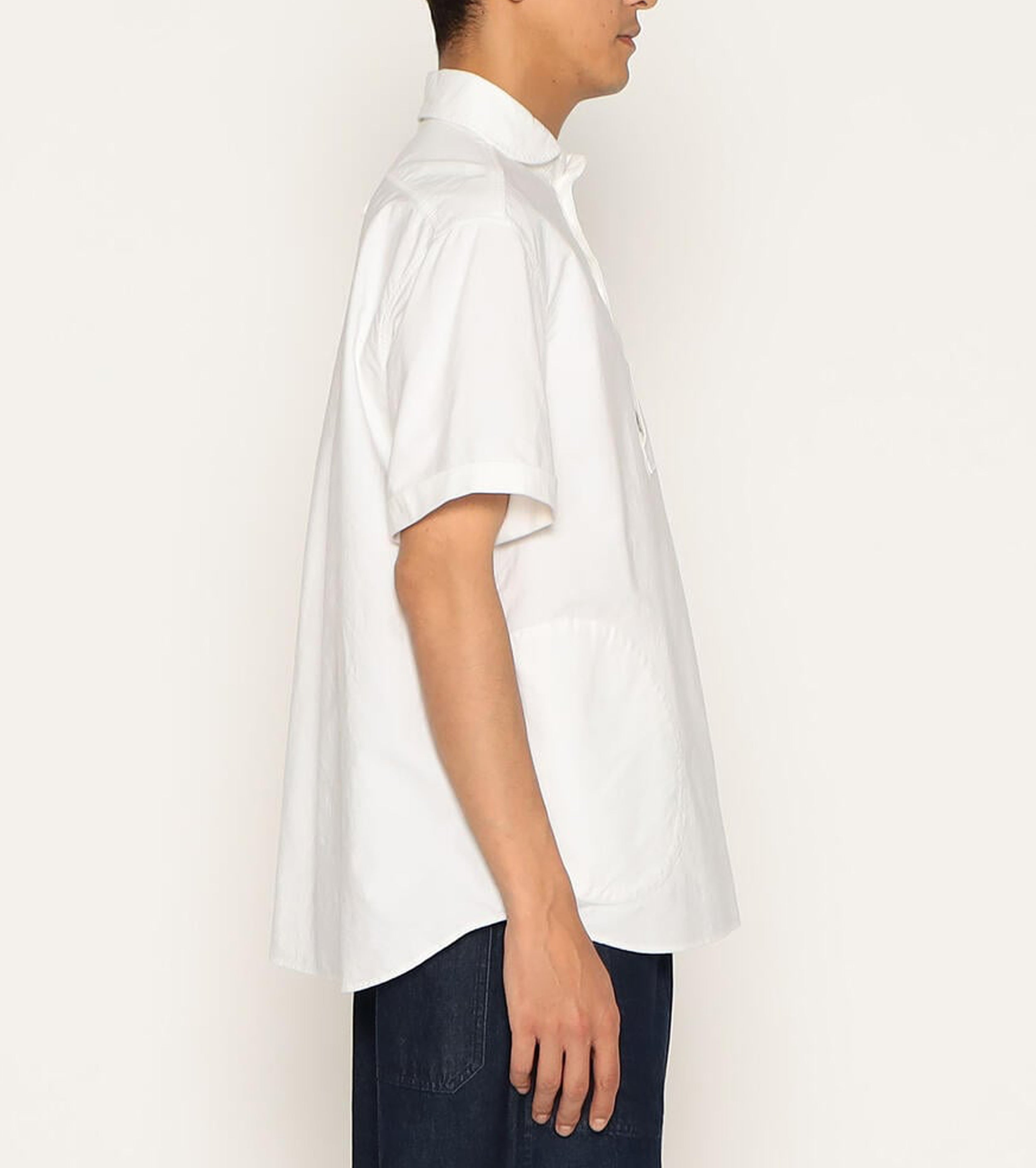DANTON オックスフォード ラウンドカラー ショートスリーブ プルオーバー シャツ , White