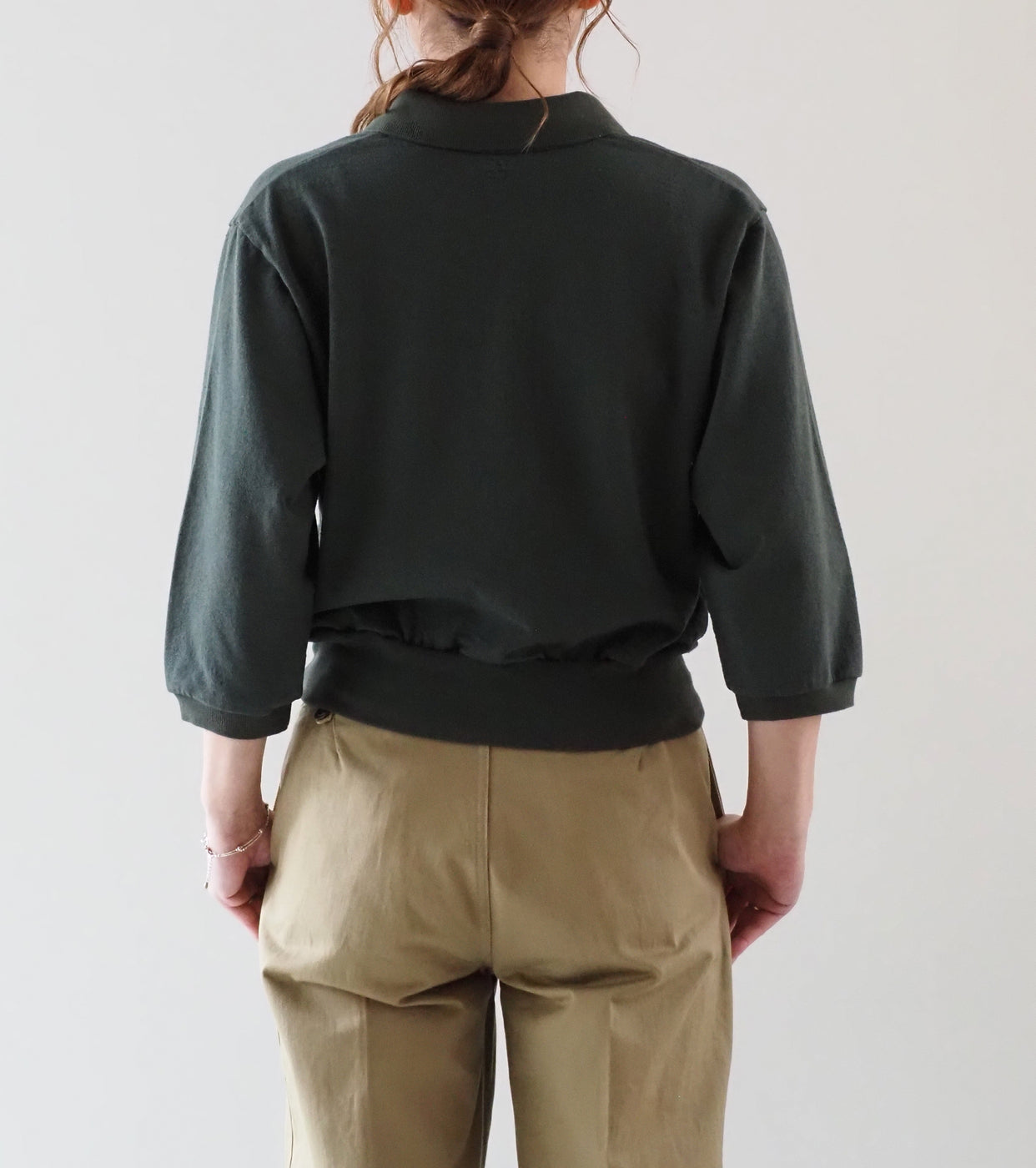 blurhms Women's シルクネップ スキッパー クロップド スリーブ , Khaki