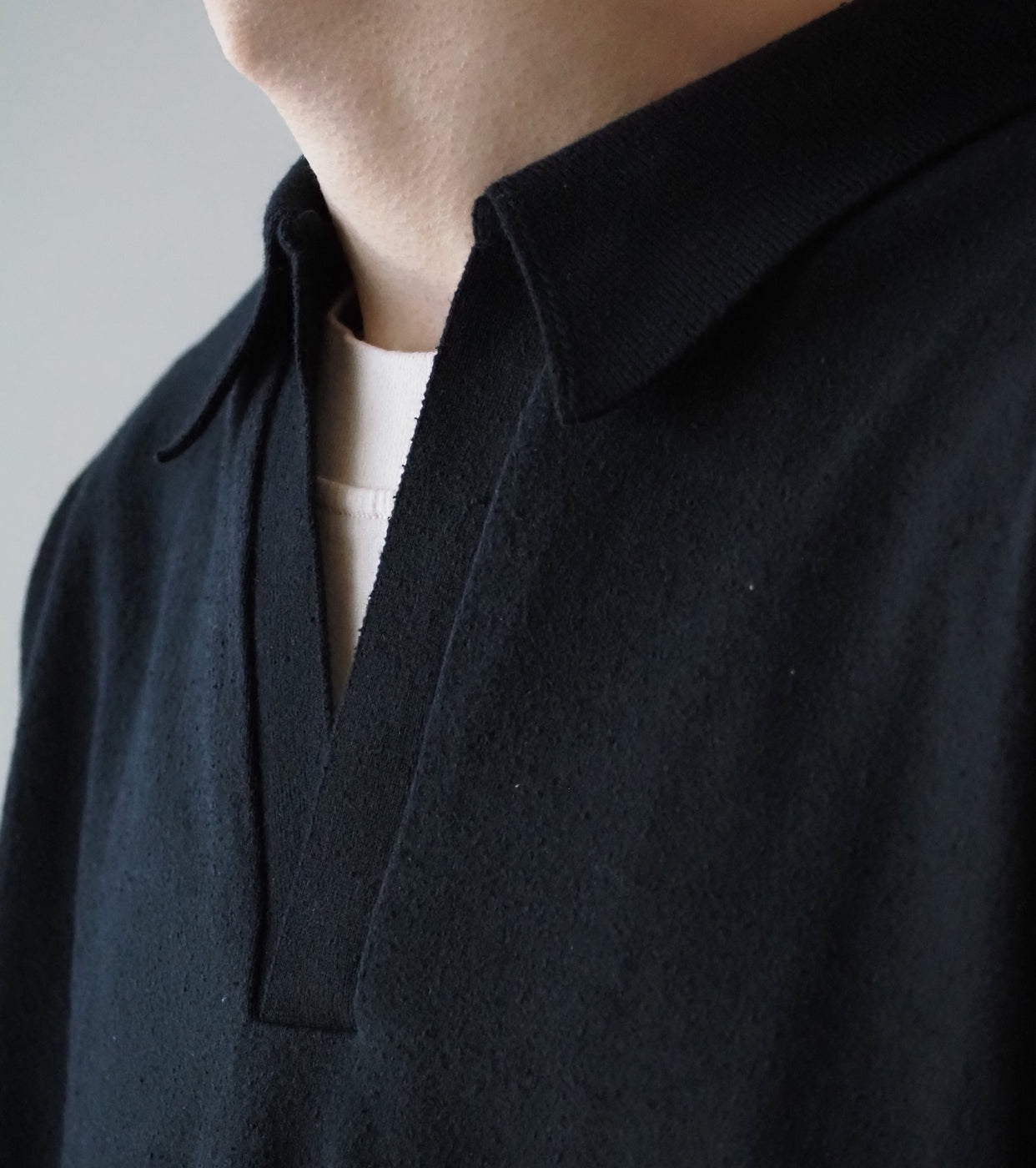 blurhms シルクネップ スキッパー クロップド スリーブ , Black