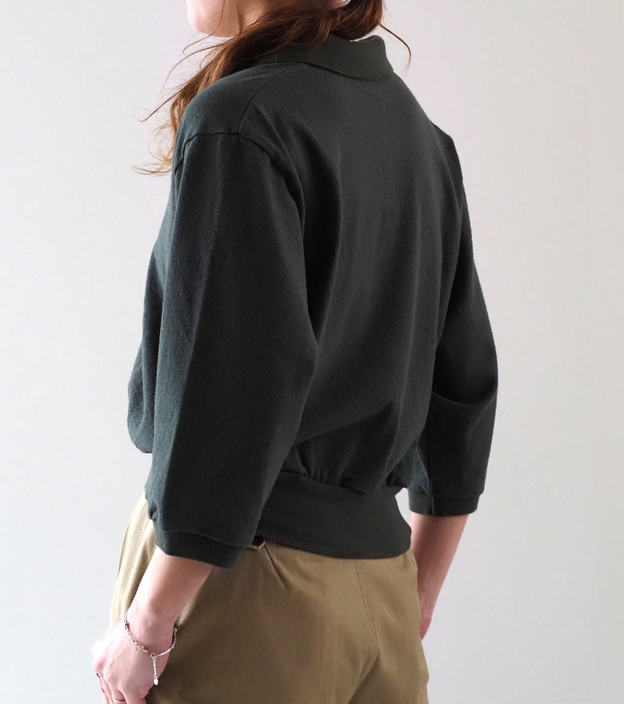 blurhms Women's シルクネップ スキッパー クロップド スリーブ , Khaki