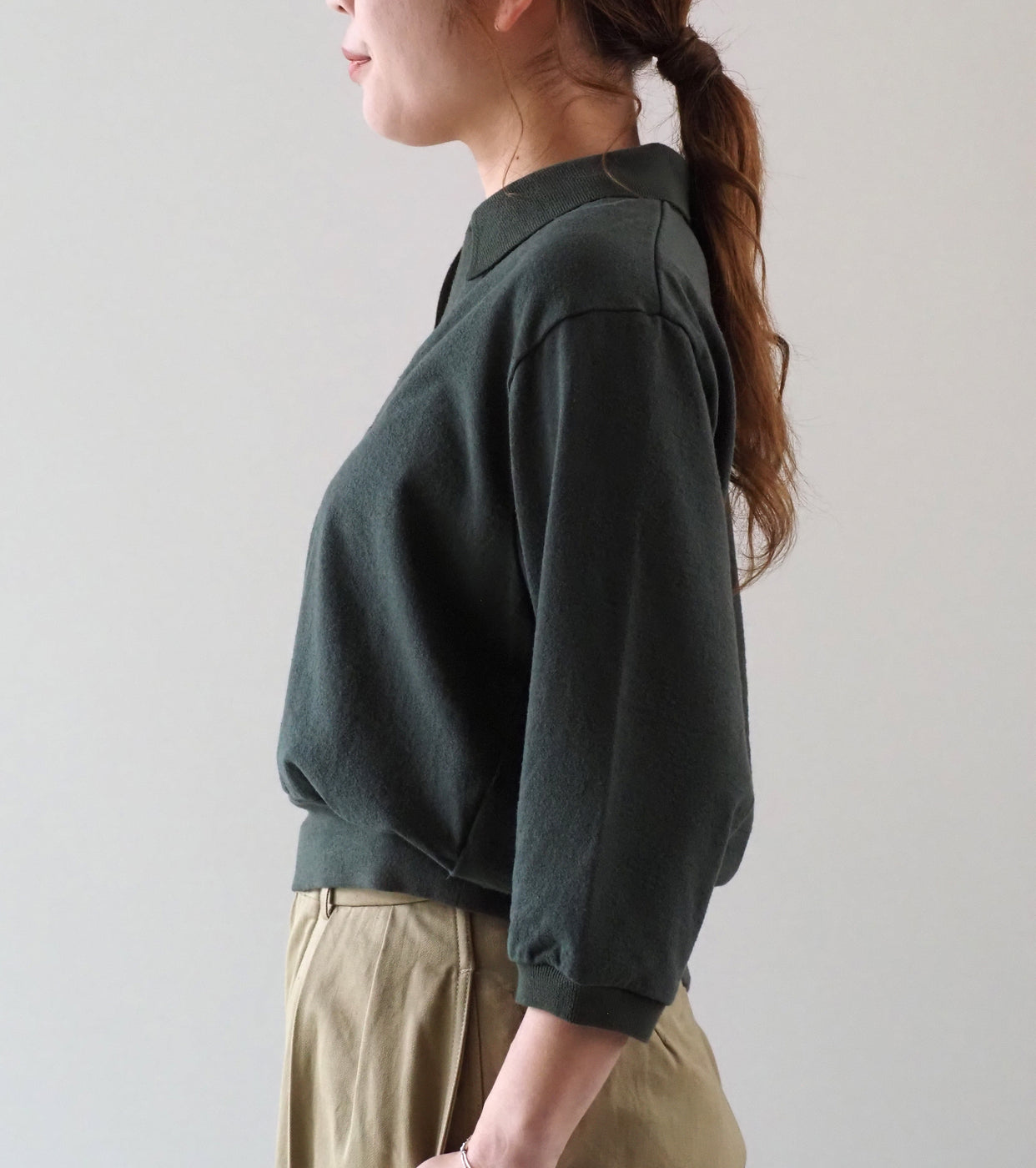 blurhms Women's シルクネップ スキッパー クロップド スリーブ , Khaki