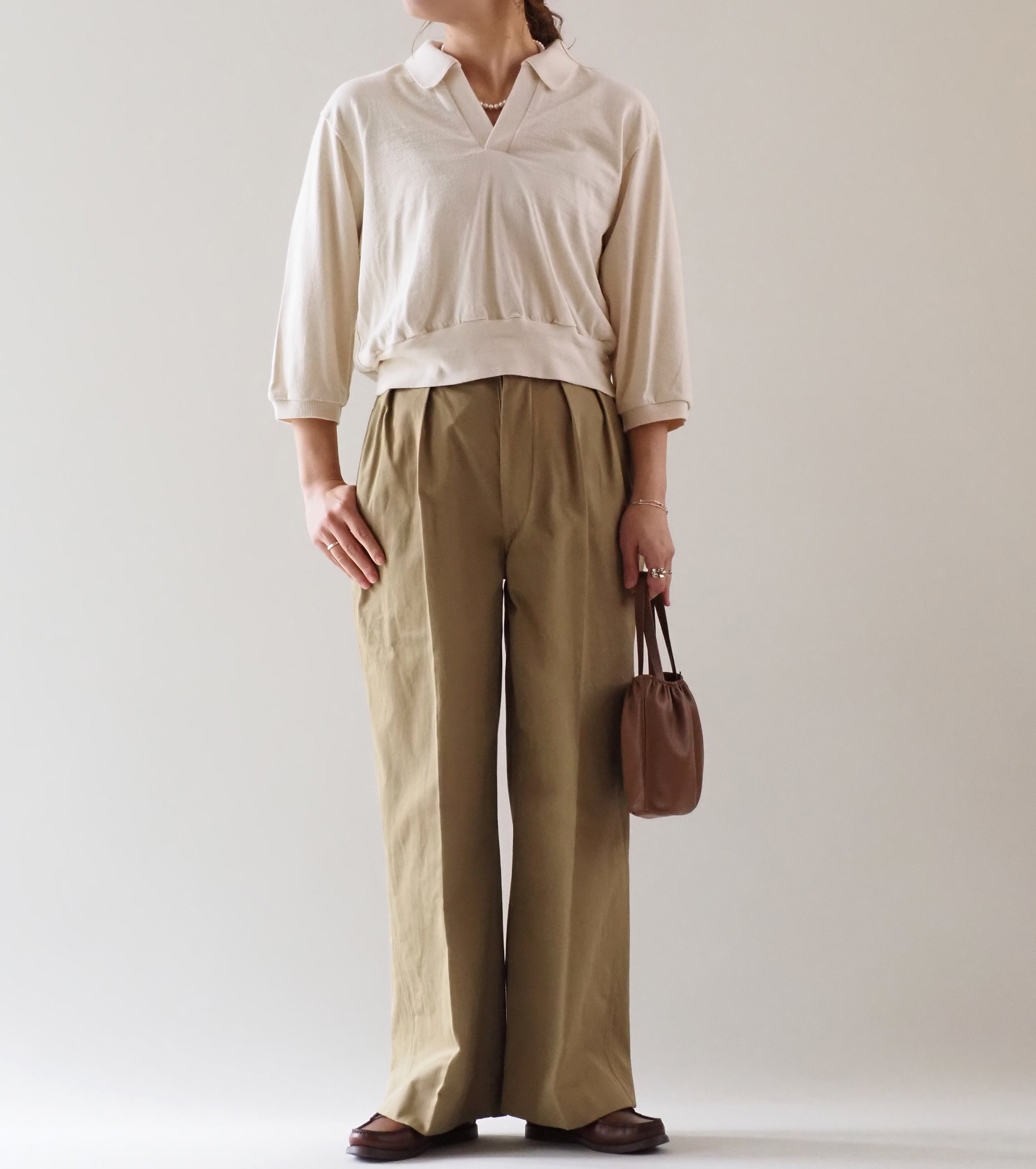 blurhms Women's シルクネップ スキッパー クロップド スリーブ , Ivory