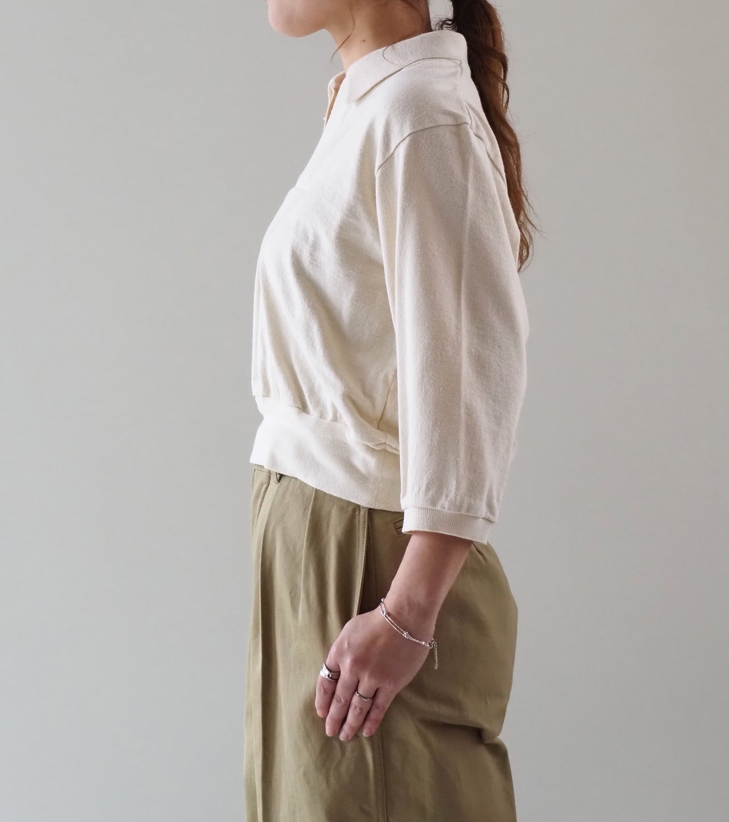 blurhms Women's シルクネップ スキッパー クロップド スリーブ , Ivory