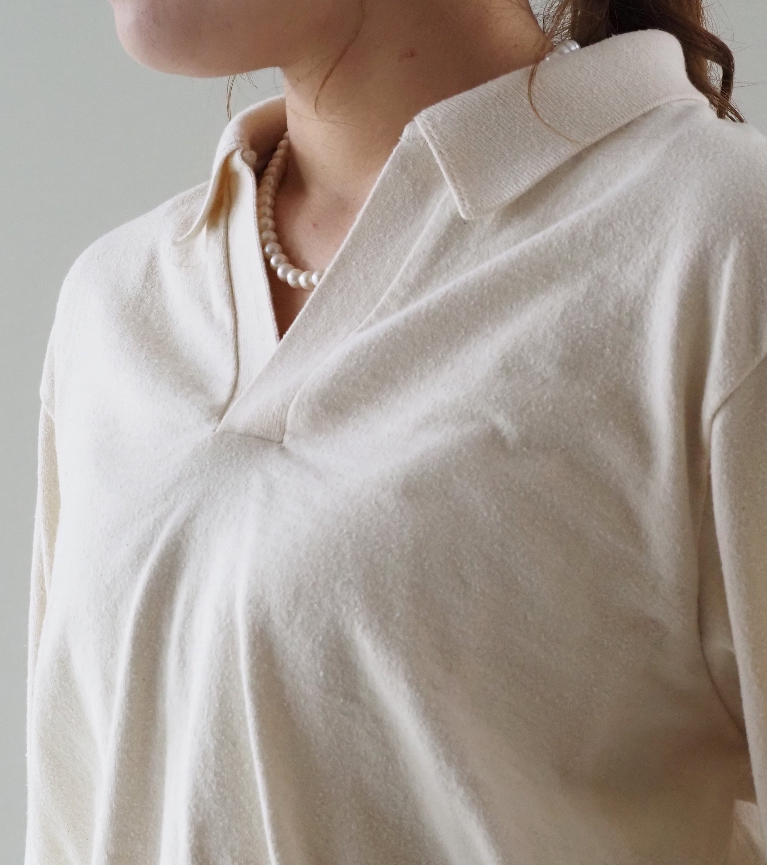 blurhms Women's シルクネップ スキッパー クロップド スリーブ , Ivory