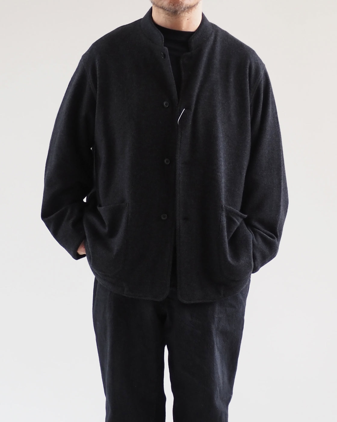 COMOLI カシミヤ スタンドカラー ニット ジャケット,Charcoal – Navyblue