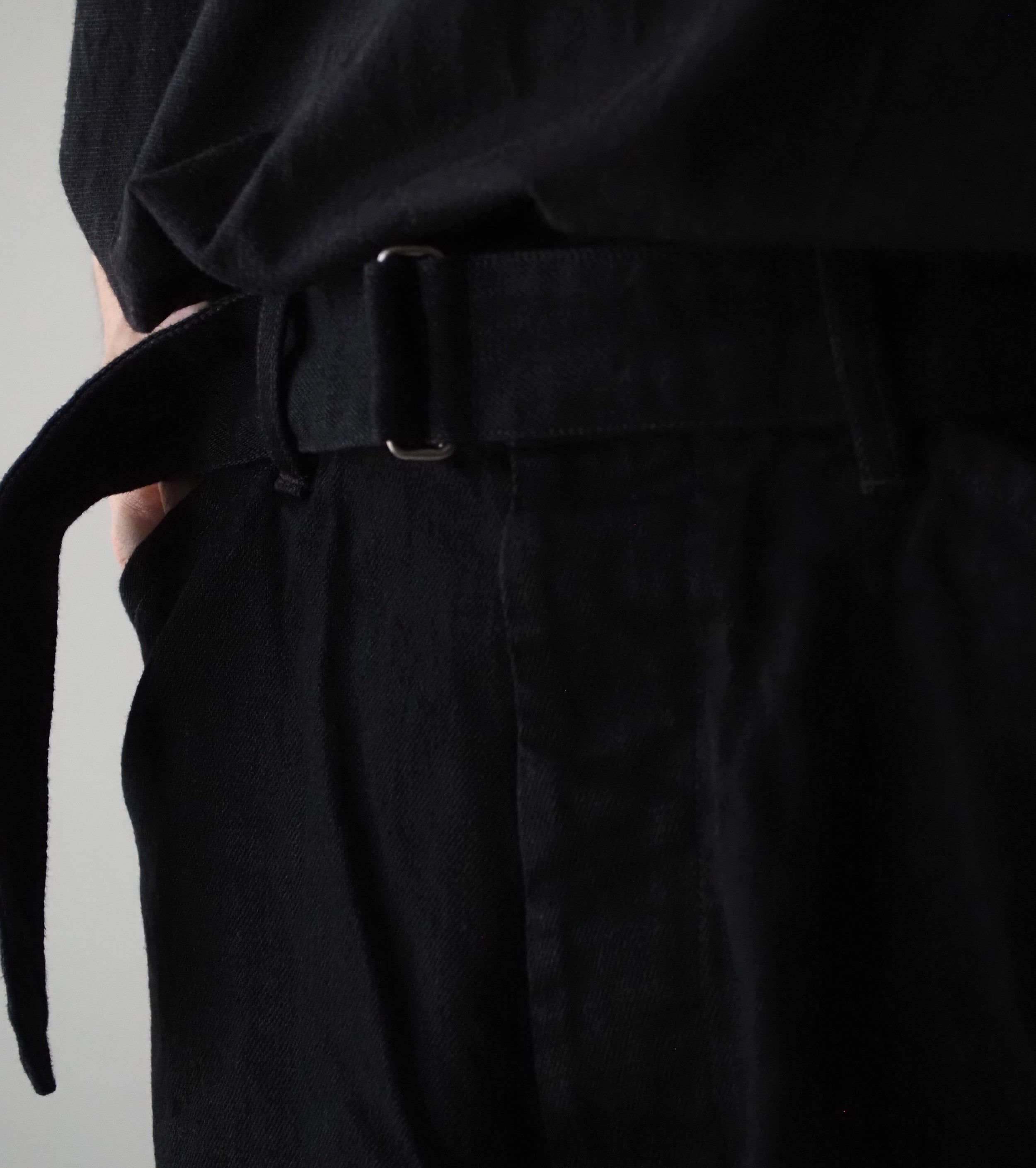 COMOLI Black Denim Belted Pants, Black