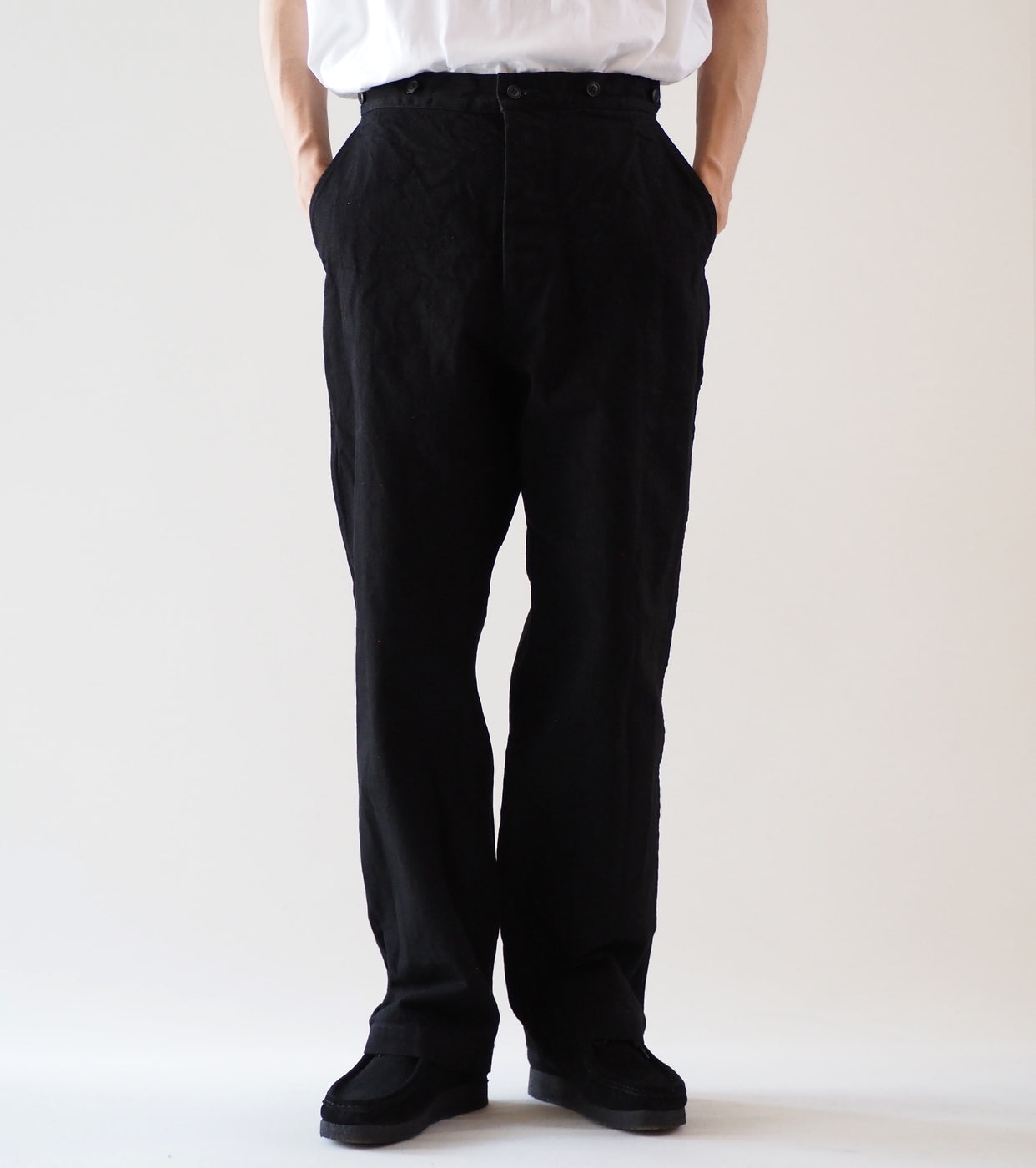 COMOLI ブラック デニム オーバー パンツ, Black