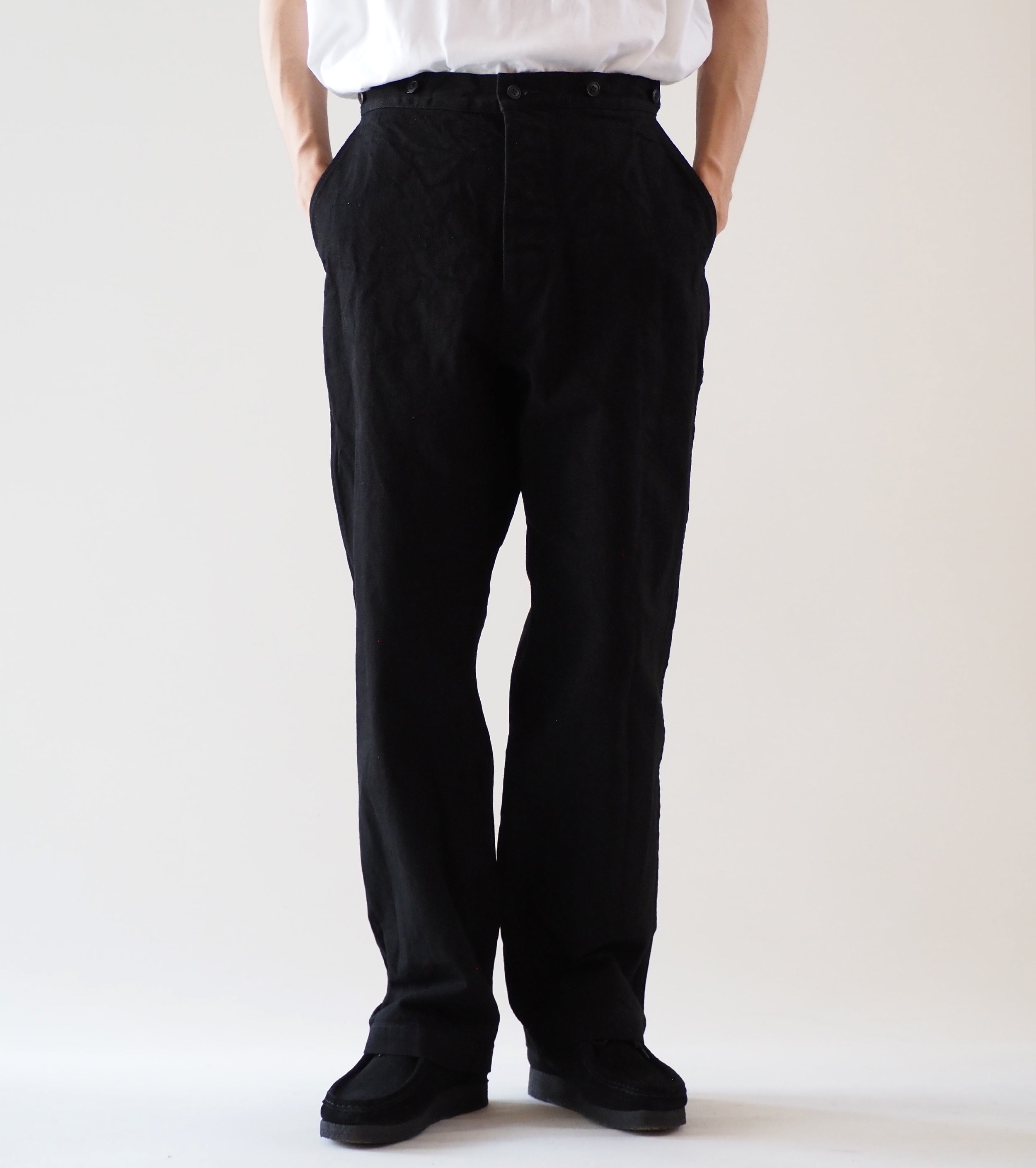 COMOLI ブラック デニム オーバー パンツ, Black