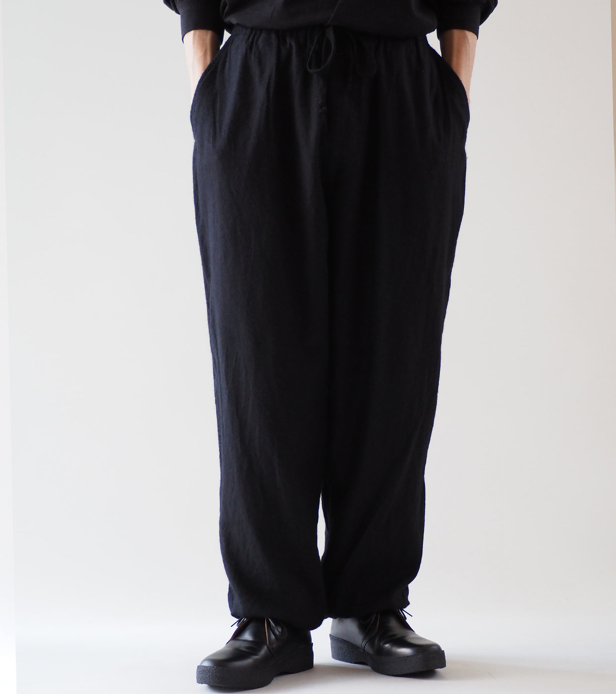 COMOLI Cashmere Silk Drawstring Pants, Navy