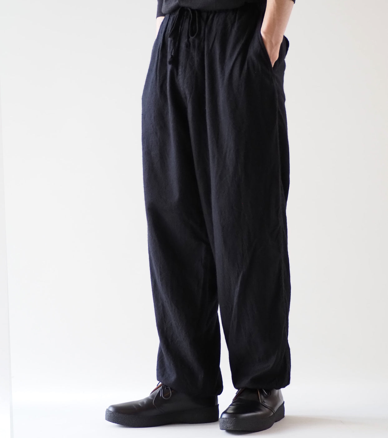 COMOLI Cashmere Silk Drawstring Pants, Navy