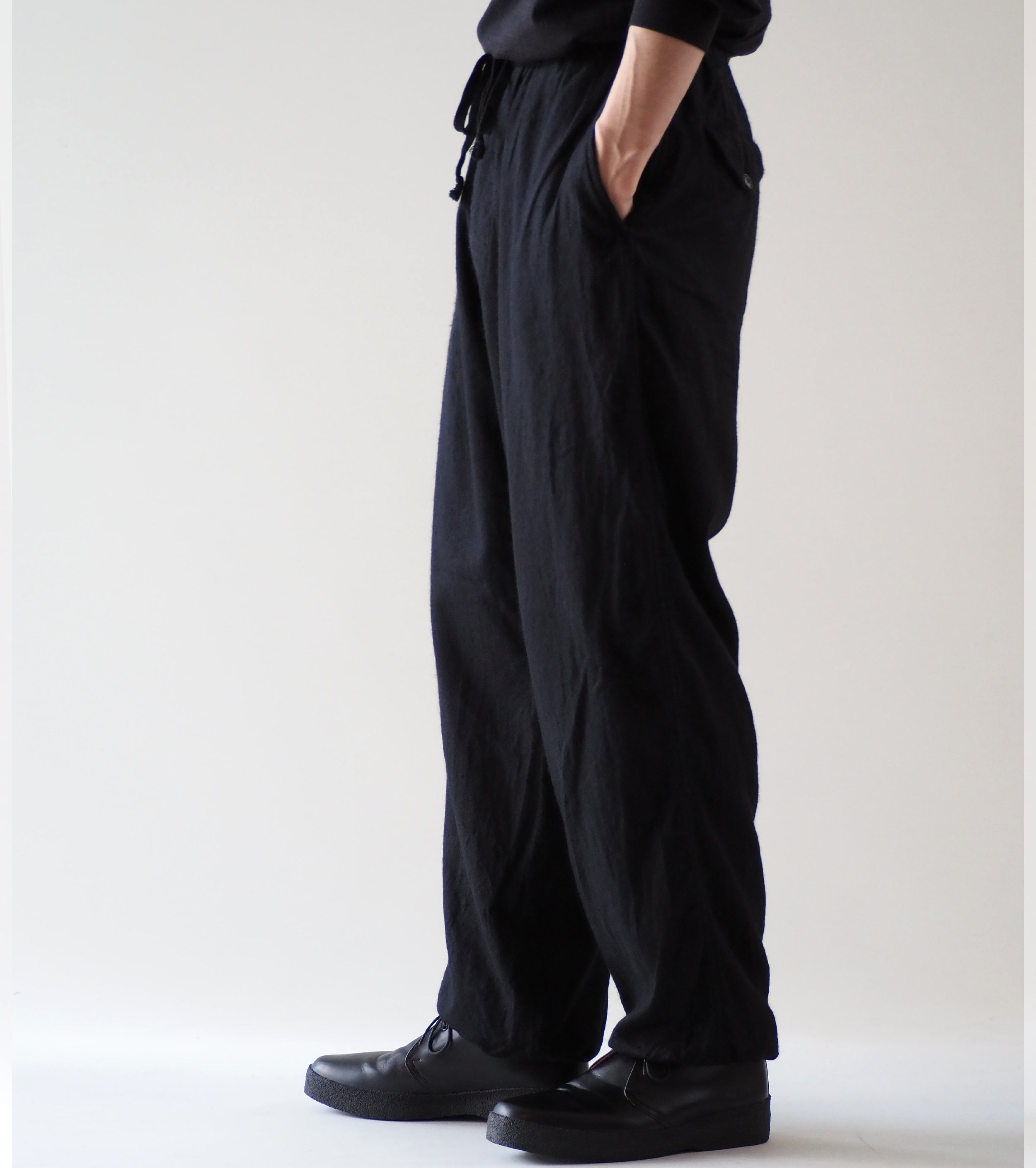 COMOLI Cashmere Silk Drawstring Pants, Navy