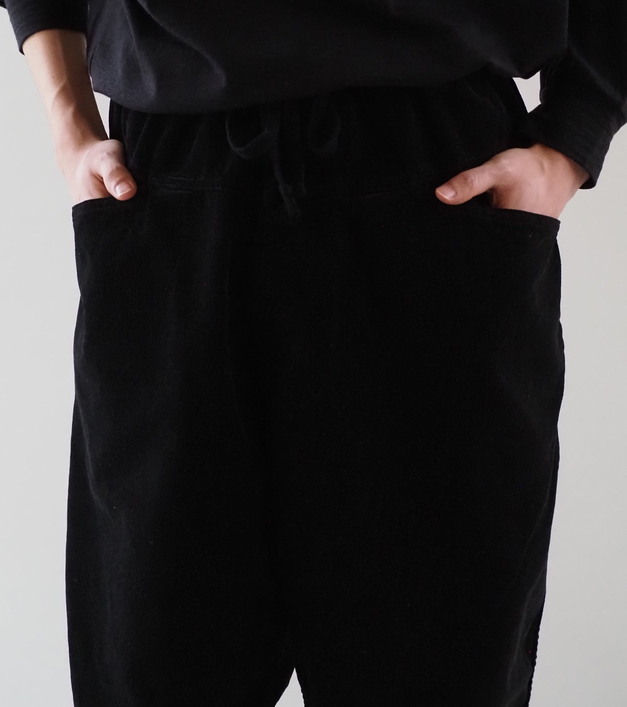 COMOLI コーデュロイ  ドローストリング パンツ , Black