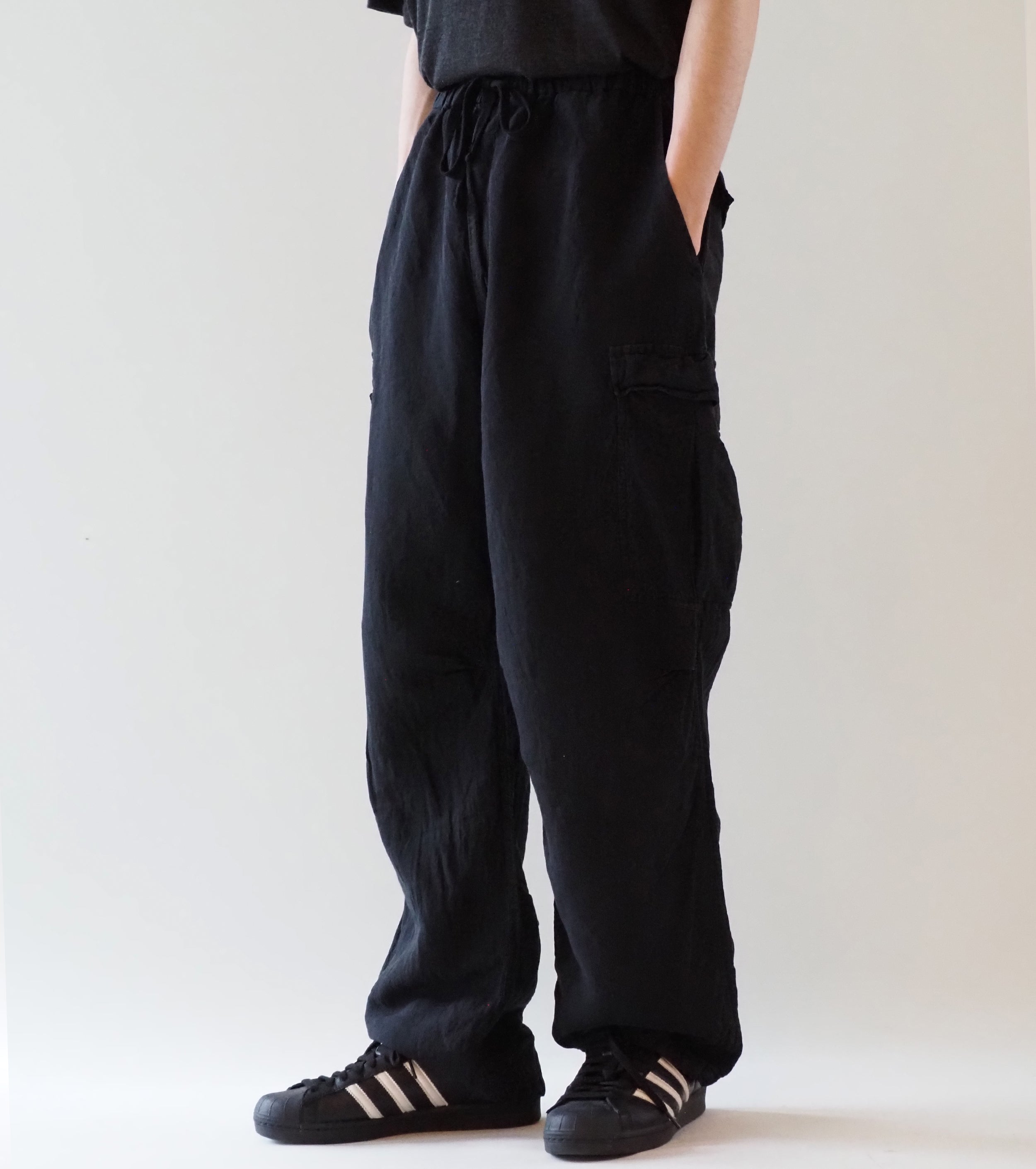 COMOLI シルク コットン 6P パンツ , Fade Black