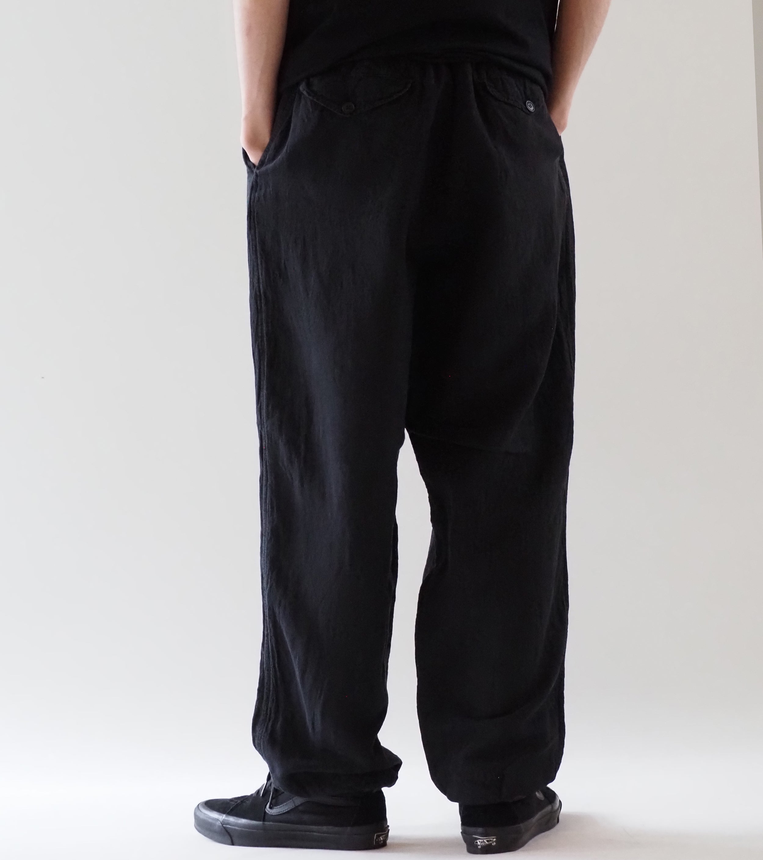 COMOLI シルク コットン ドローストリング パンツ , Fade Black