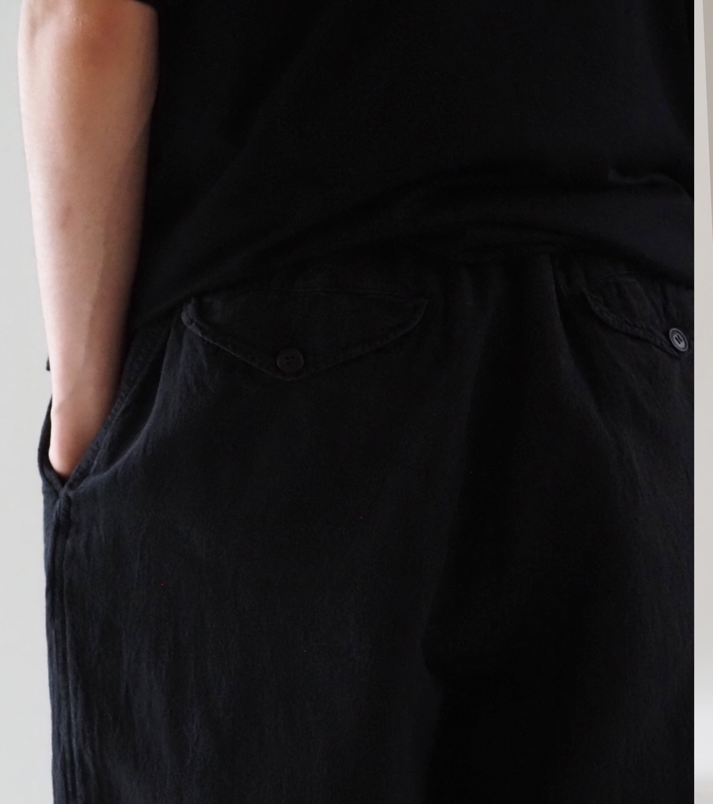 COMOLI シルク コットン ドローストリング パンツ , Fade Black