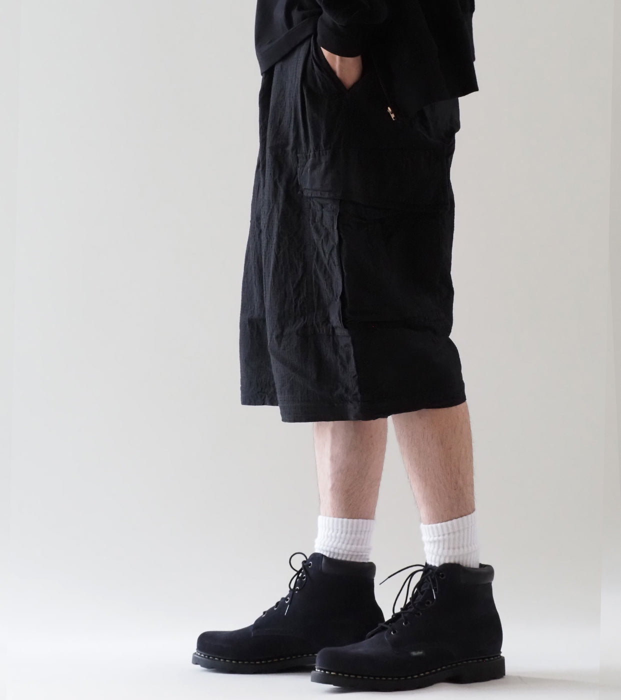 COMOLI リップ ストップ コンバーティブル  6P パンツ , Black