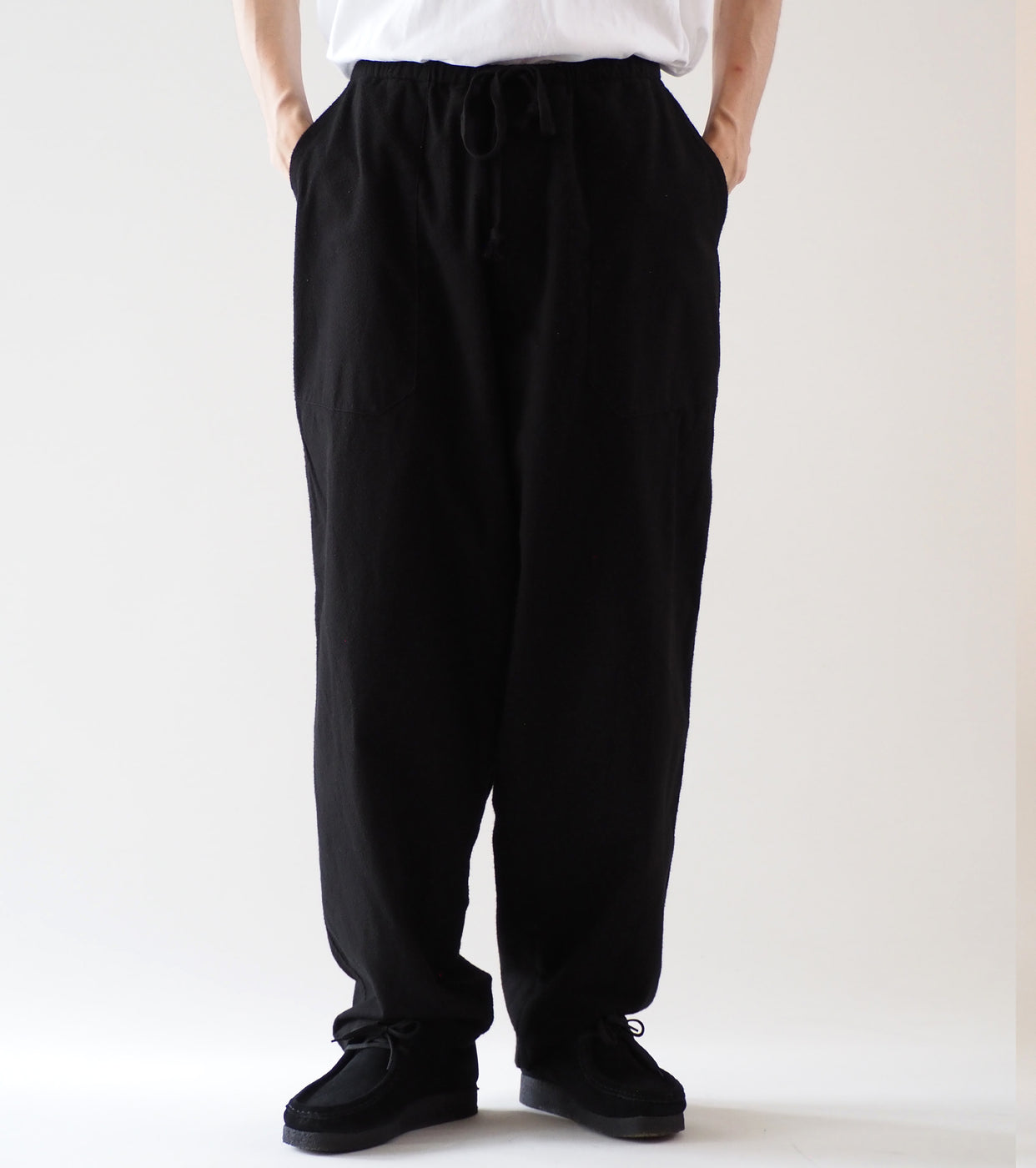 COMOLI コットンネル  テーパード パンツ, Black