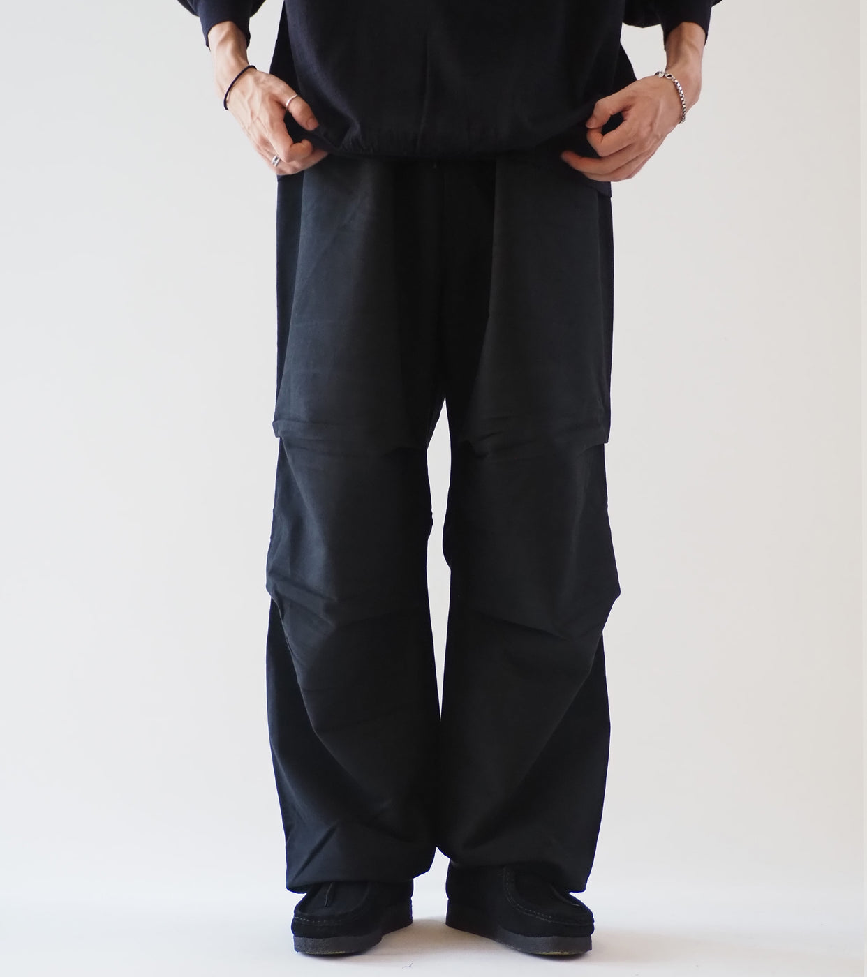 COMOLI  Moleskin Knee Tuck Pants, Black