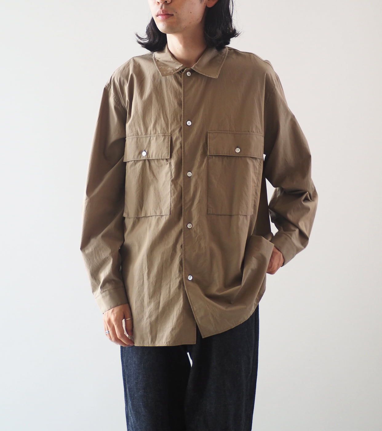 blurhms シャンブレー ミリタリー  シャツ, Olive Beige