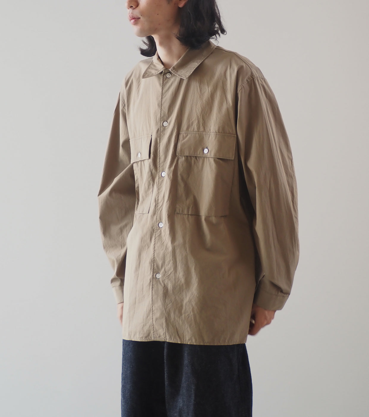 blurhms シャンブレー ミリタリー  シャツ, Olive Beige