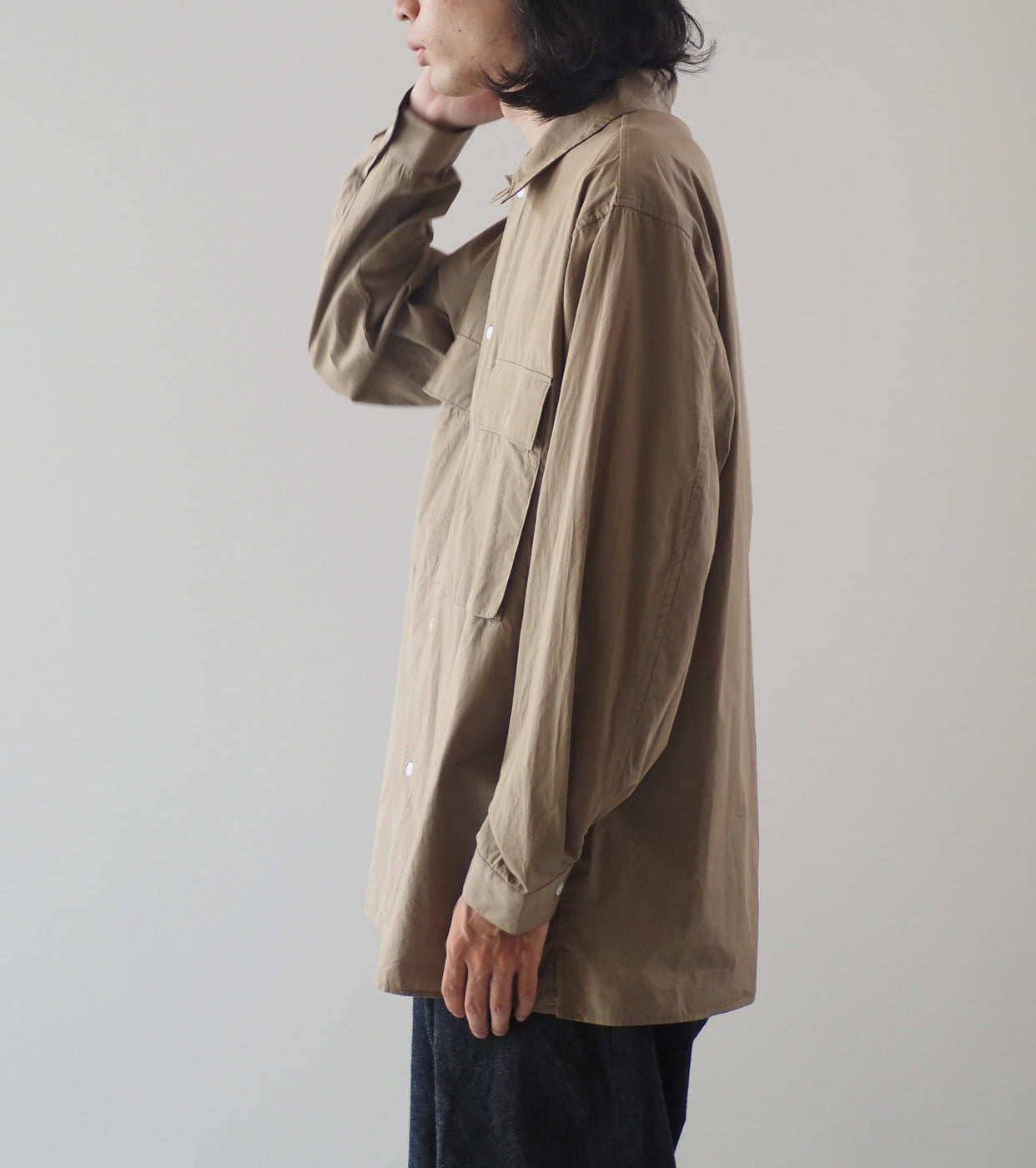 blurhms シャンブレー ミリタリー  シャツ, Olive Beige