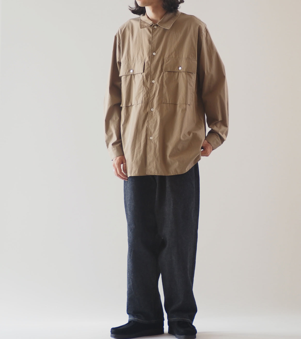 blurhms シャンブレー ミリタリー  シャツ, Olive Beige