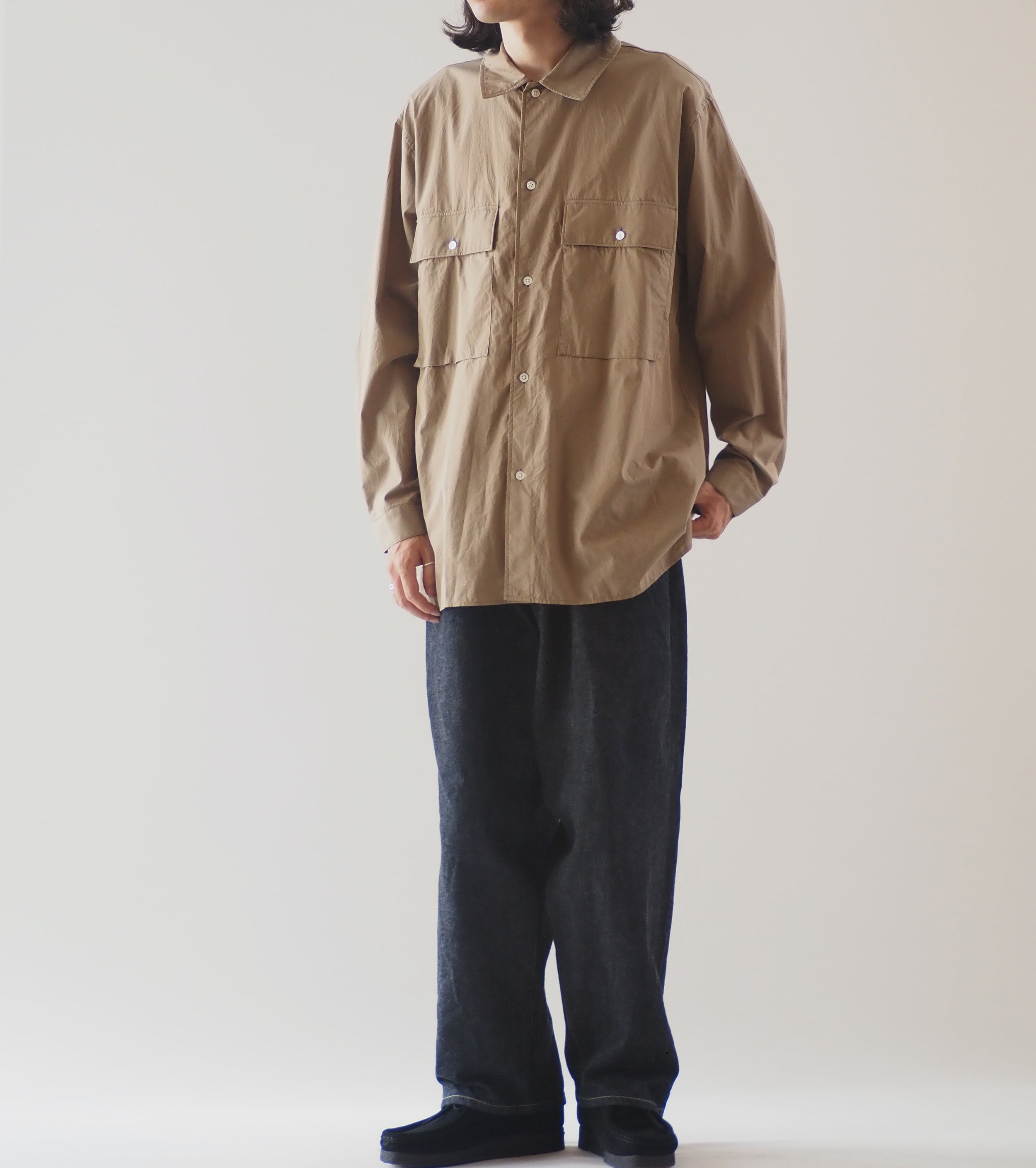 blurhms シャンブレー ミリタリー  シャツ, Olive Beige