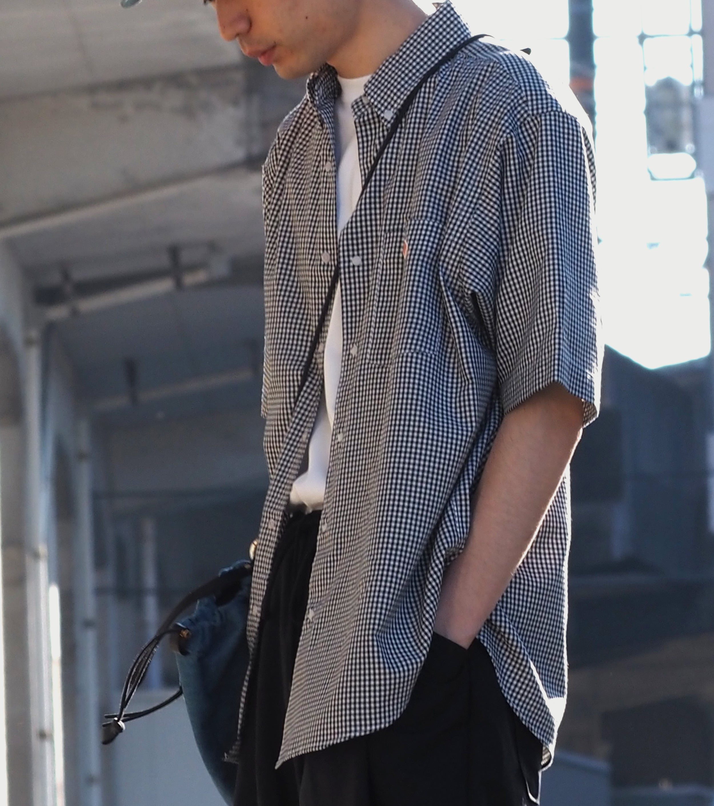 DANTON オックス フォード ショート スリーブ ボタンダウン シャツ , Black × Gingham