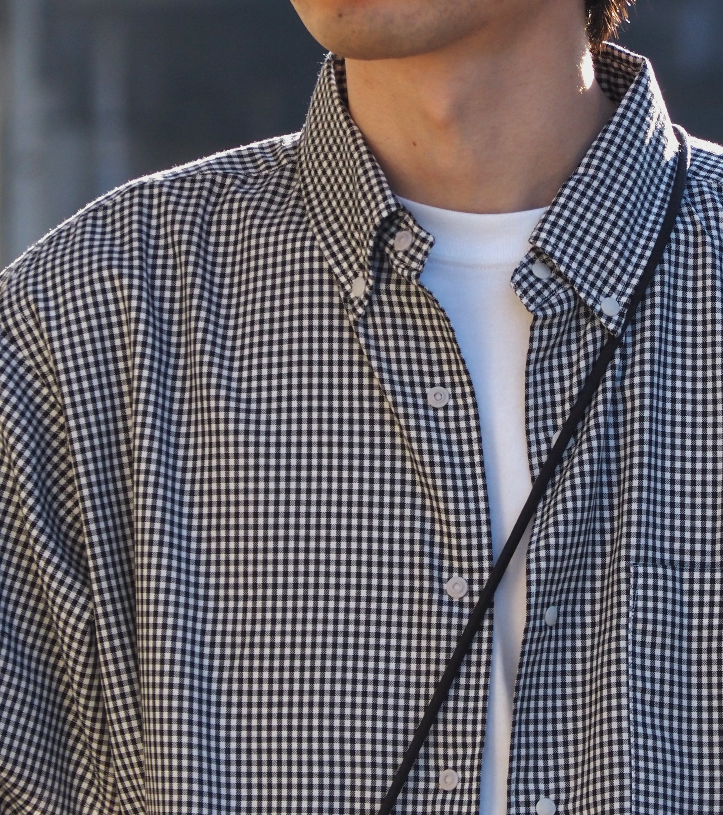 DANTON オックス フォード ショート スリーブ ボタンダウン シャツ , Black × Gingham