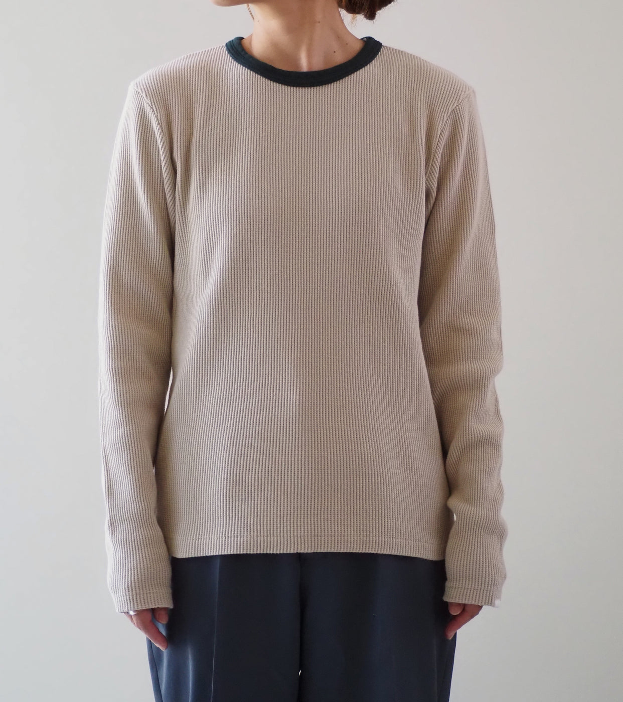 Oblada ワッフル ロング スリーブ , Beige × Green