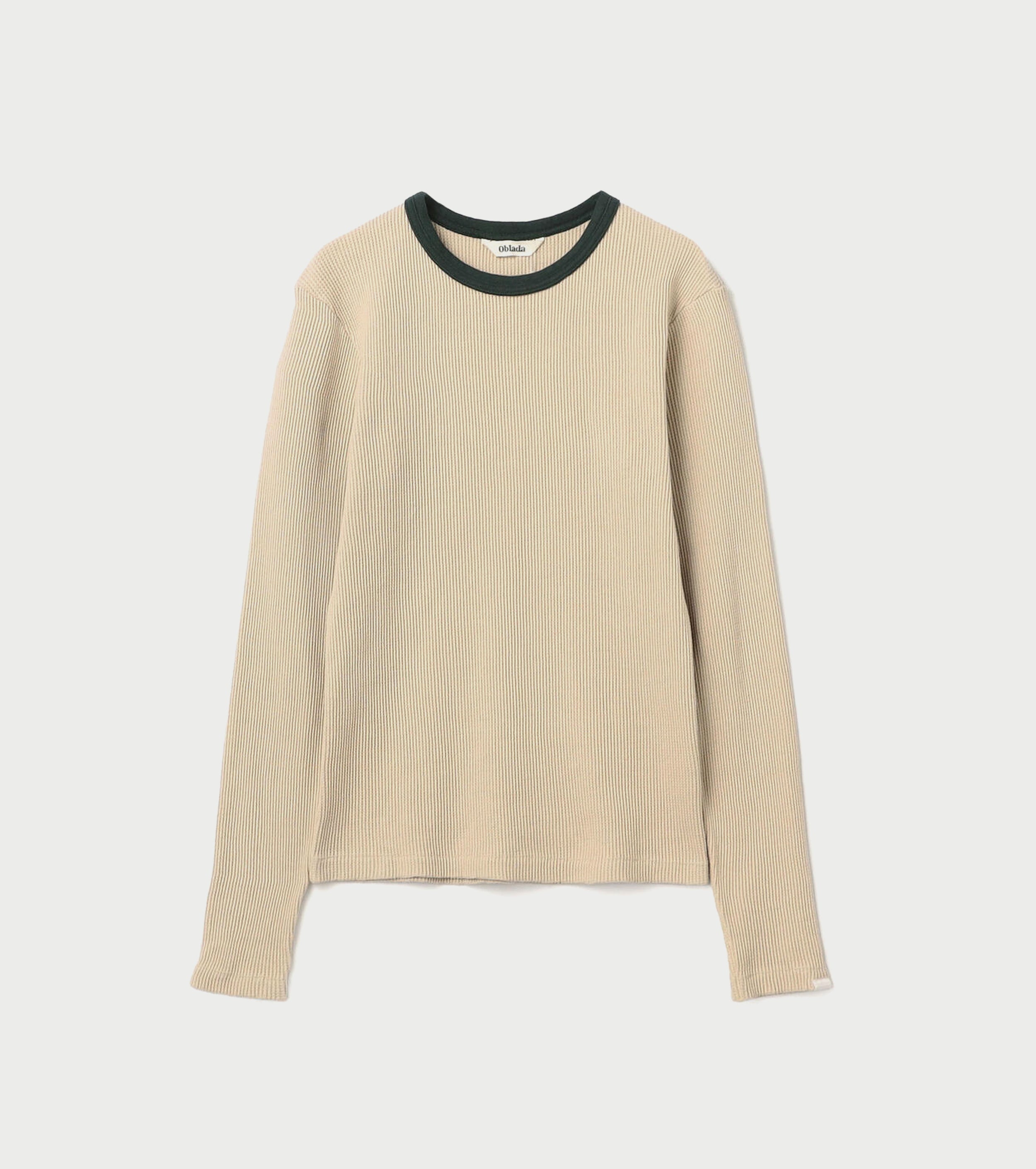 Oblada ワッフル ロング スリーブ , Beige × Green