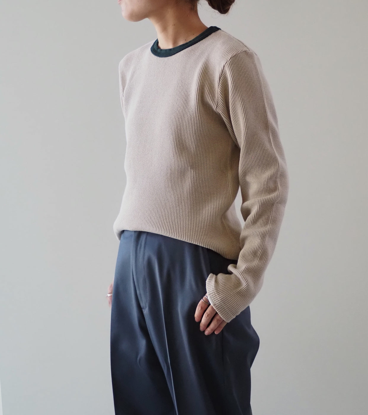 Oblada ワッフル ロング スリーブ , Beige × Green
