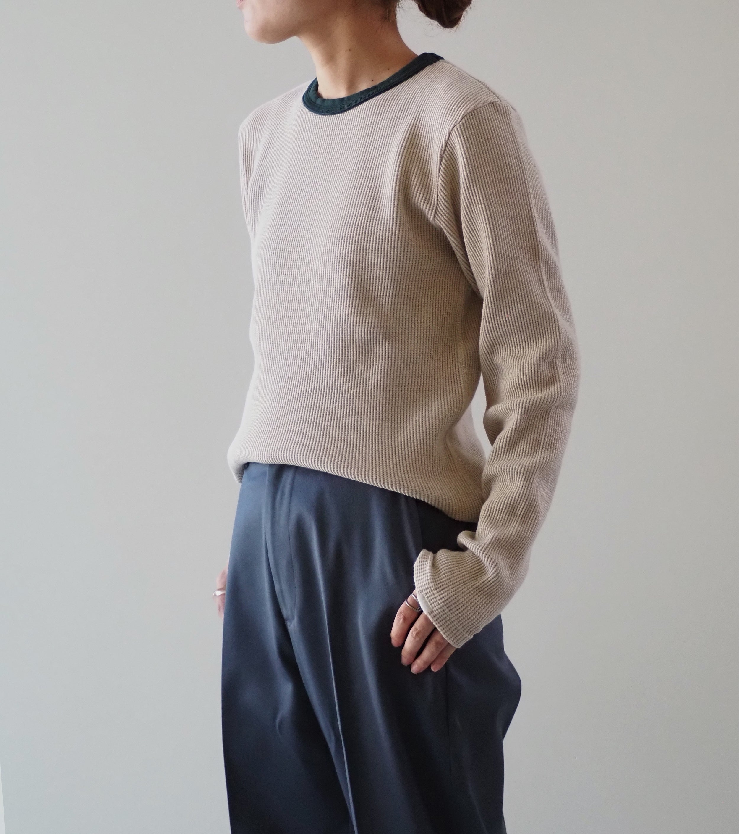 Oblada ワッフル ロング スリーブ , Beige × Green