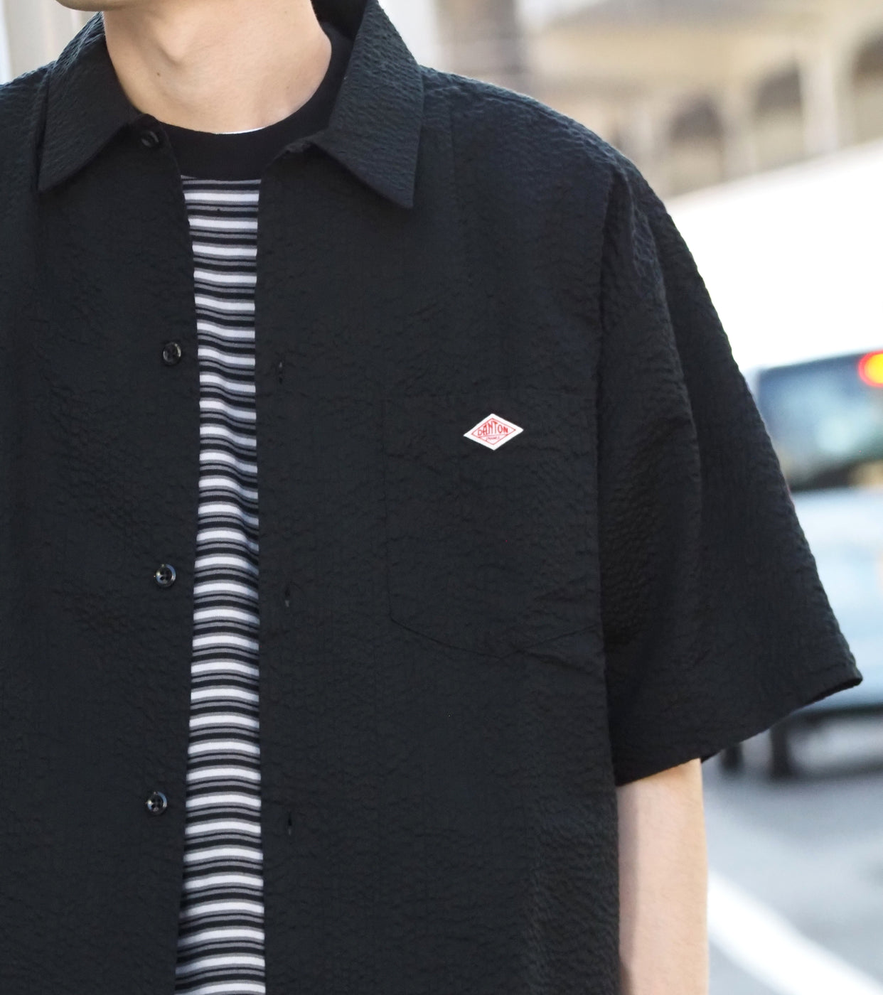 DANTON Seersucker Short Sleeve Work Shirt, Black