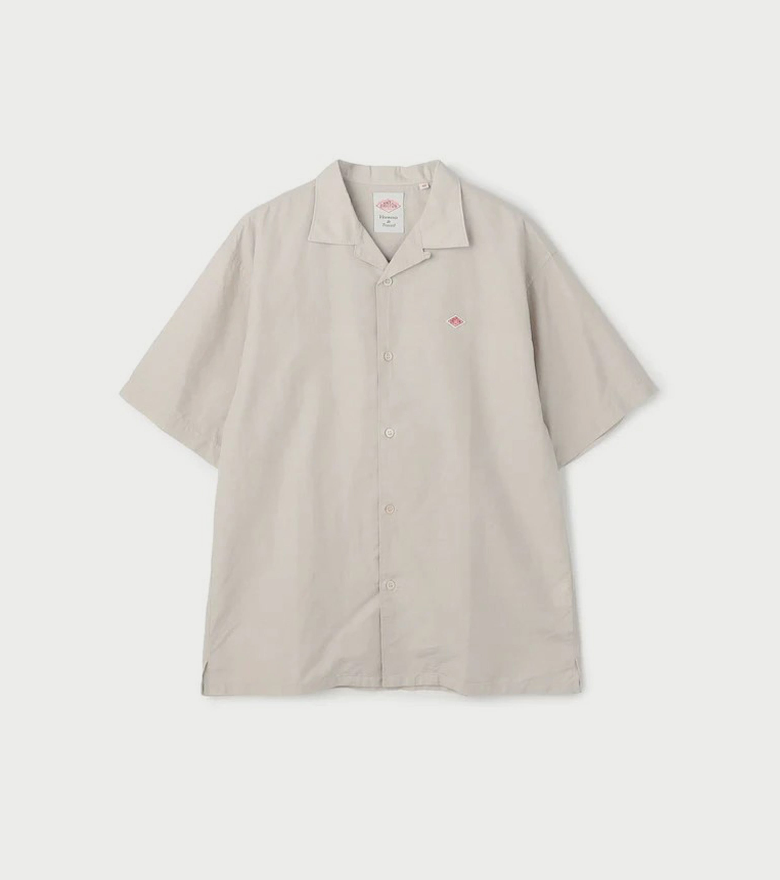 DANTON コットン リネン スラブ オープンカラー シャツ , Greige