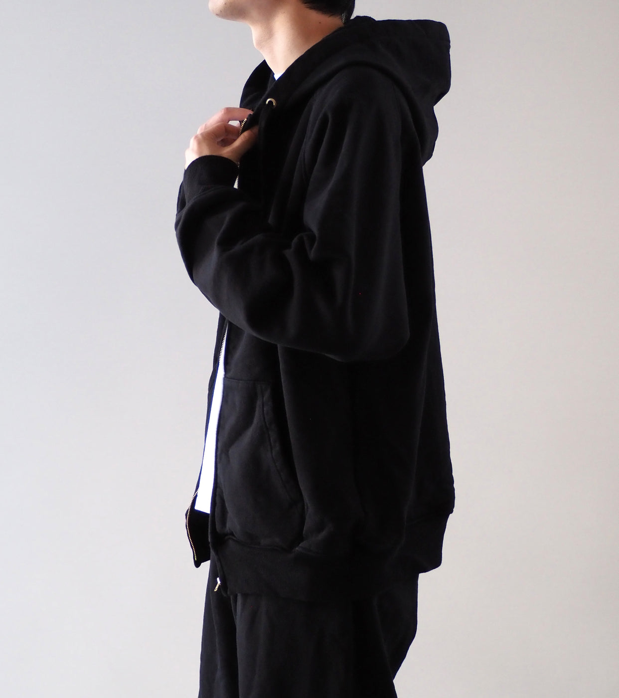 COMOLI コットン 裏毛 ジップパーカ , Black