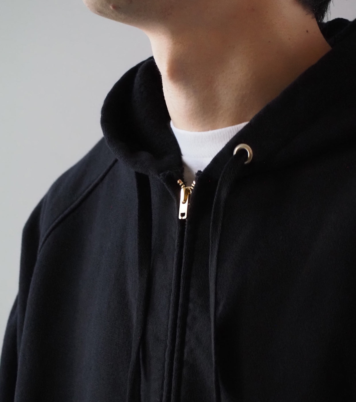 COMOLI コットン 裏毛 ジップパーカ , Black