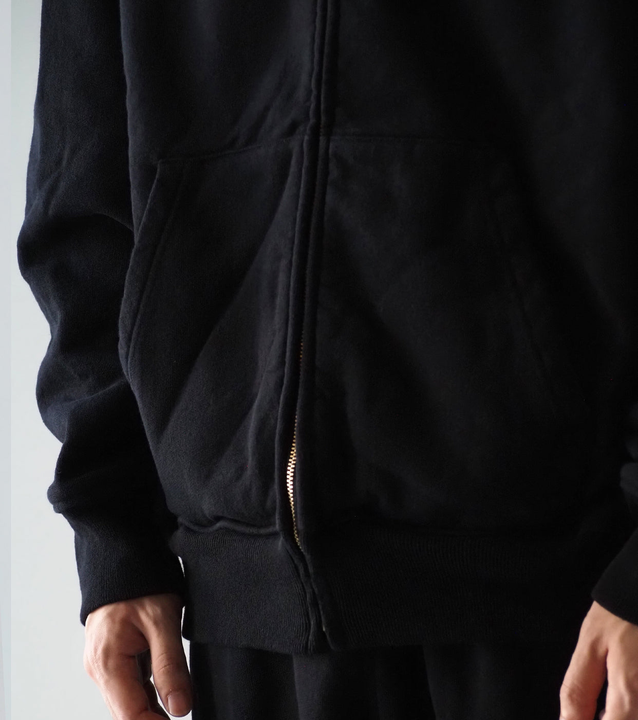 COMOLI コットン 裏毛 ジップパーカ , Black