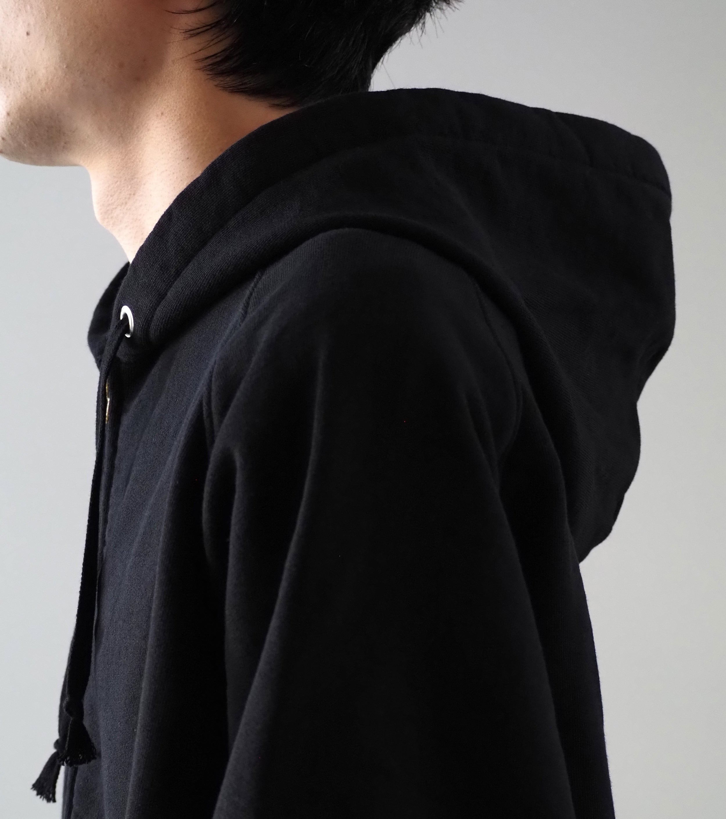 COMOLI コットン 裏毛 ジップパーカ , Black