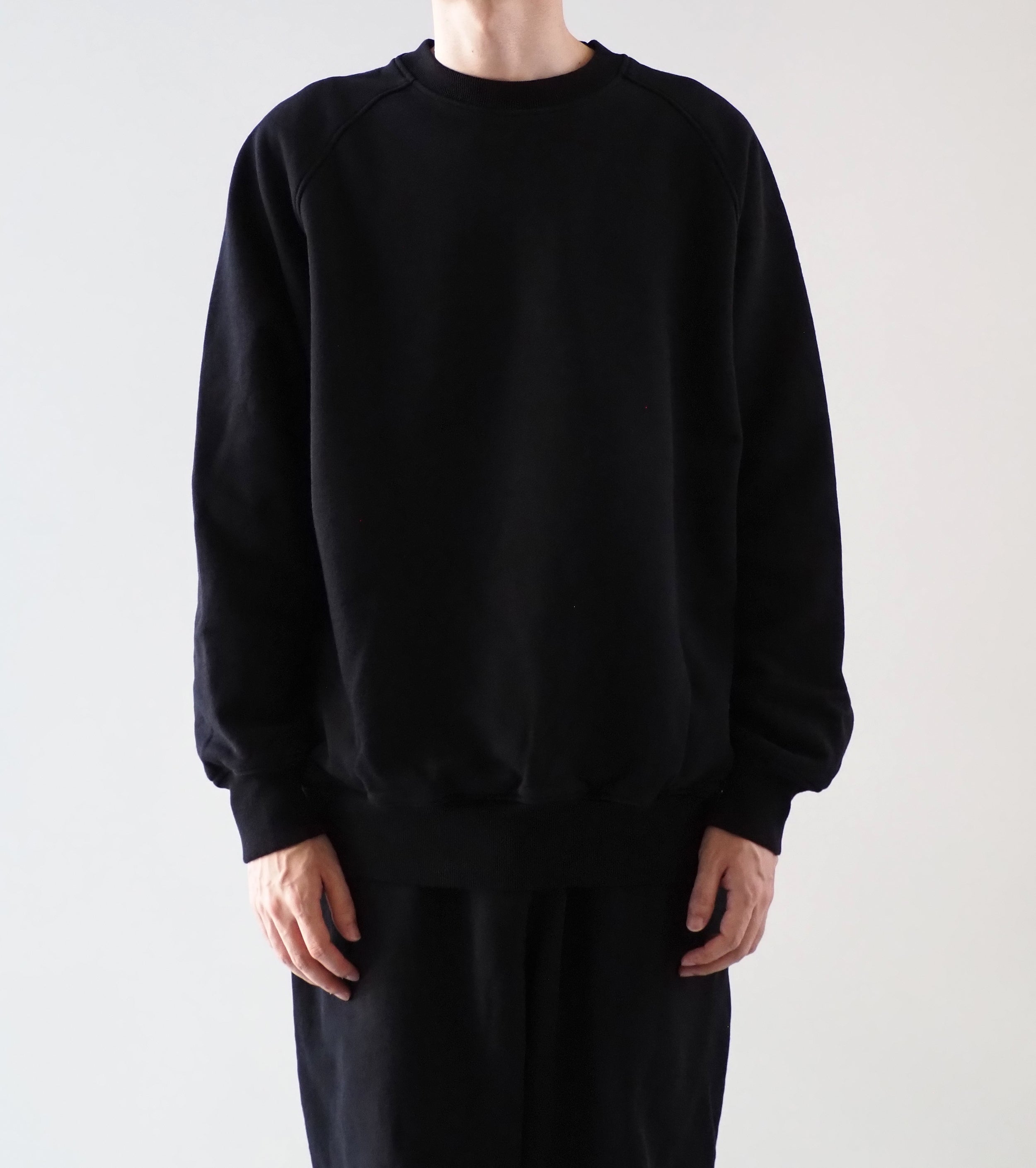 COMOLI コットン 裏毛 クルーネック, Black