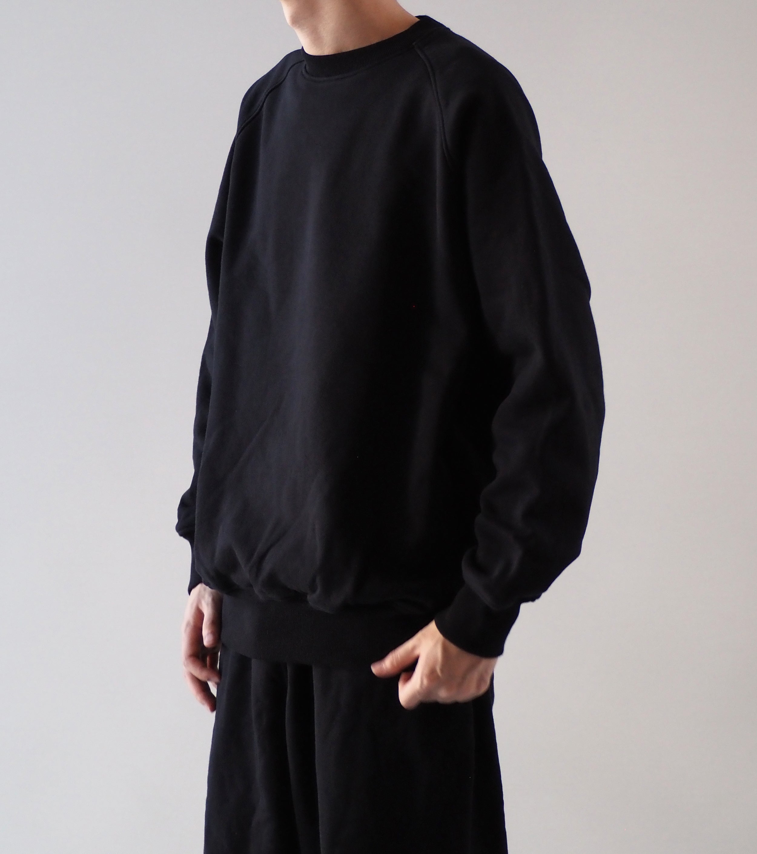 COMOLI コットン 裏毛 クルーネック, Black