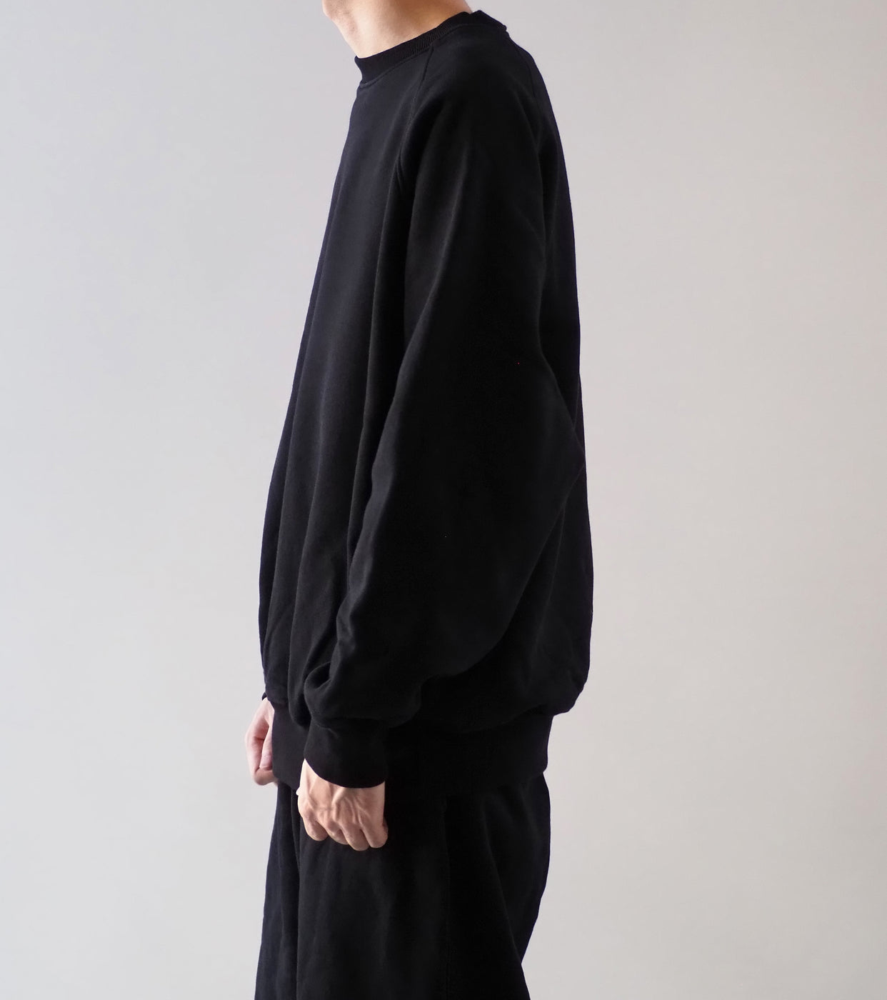 COMOLI コットン 裏毛 クルーネック, Black
