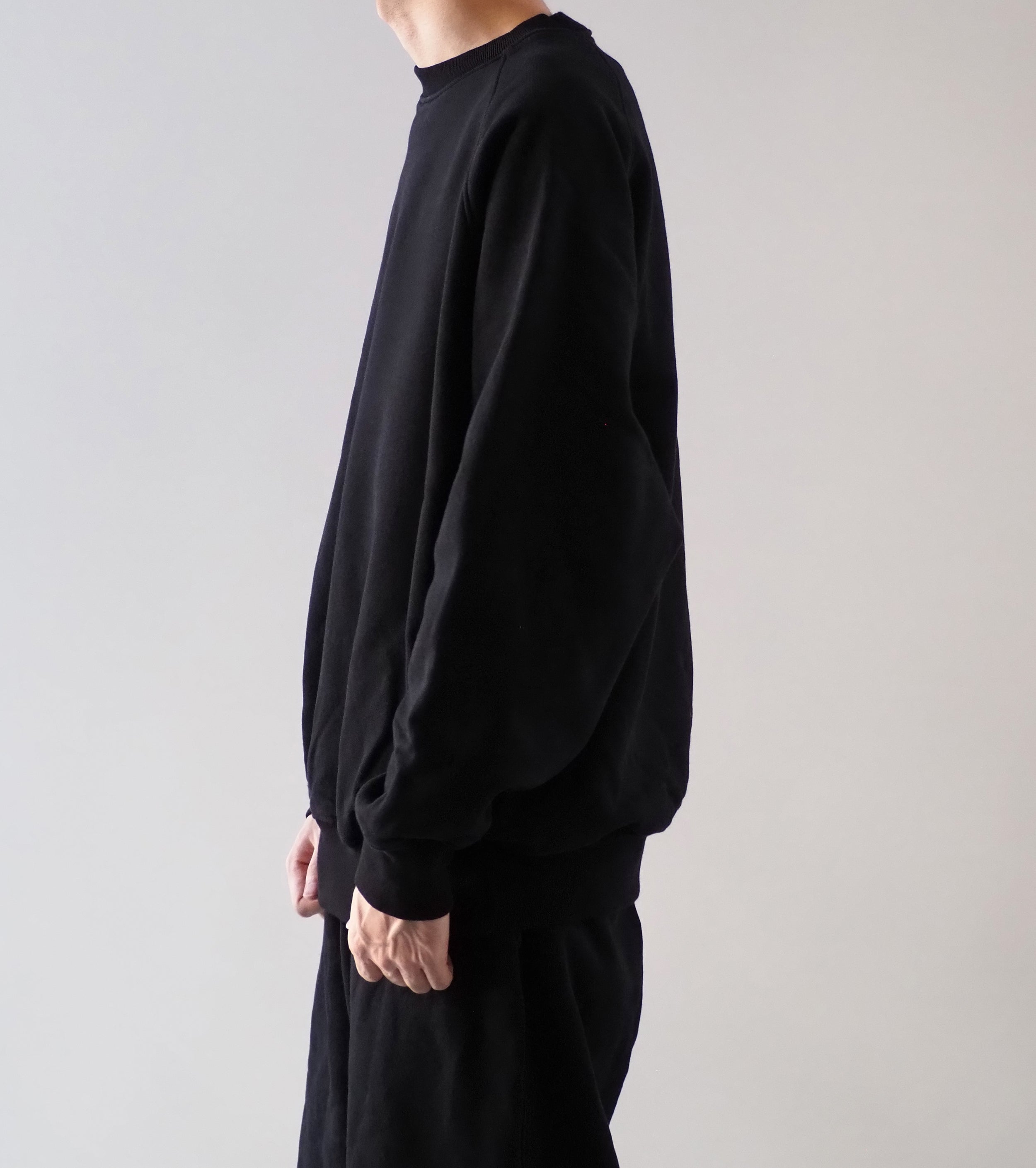 COMOLI コットン 裏毛 クルーネック, Black