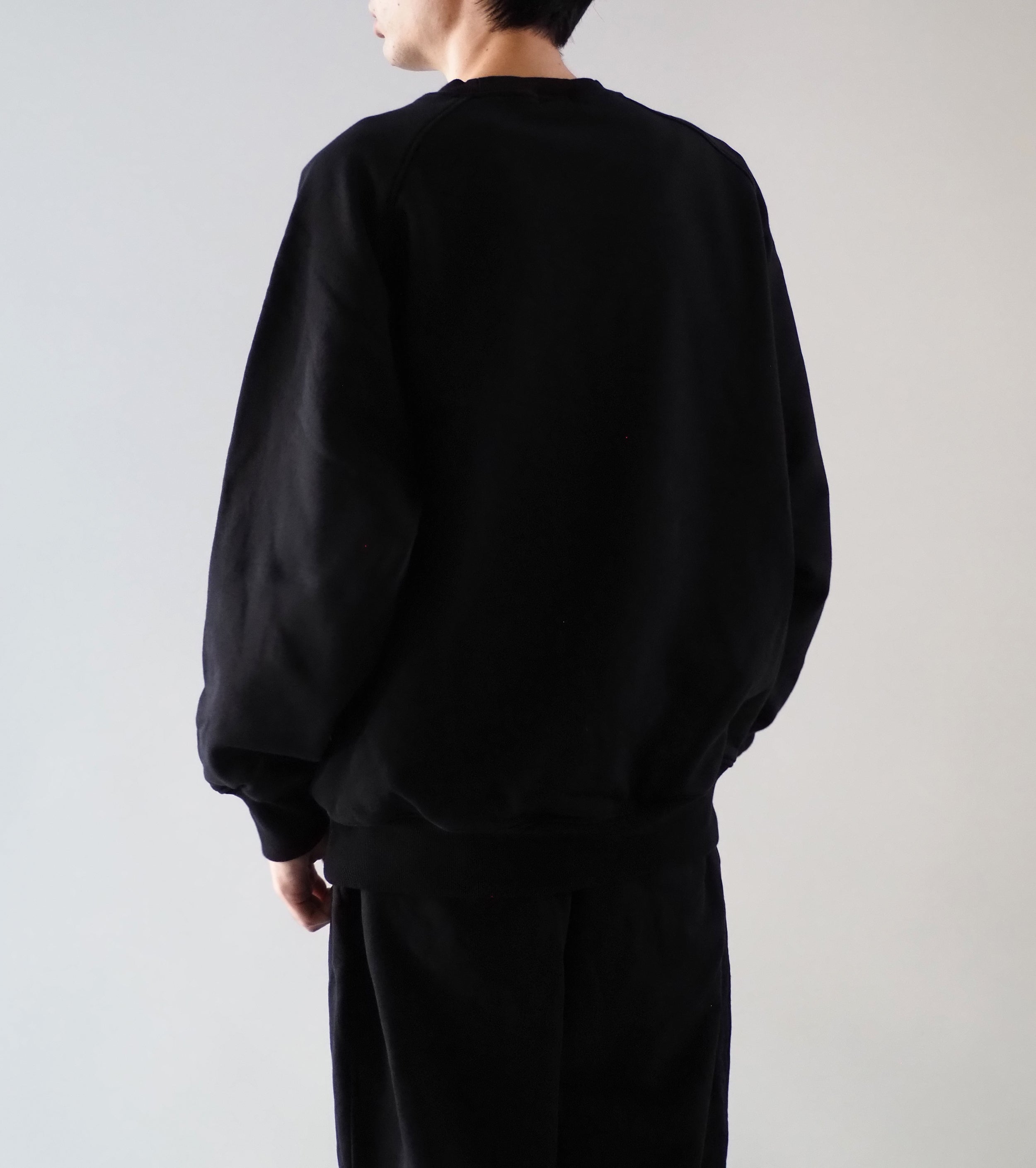 COMOLI コットン 裏毛 クルーネック, Black