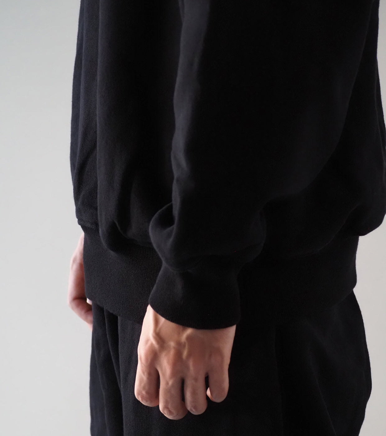 COMOLI コットン 裏毛 クルーネック, Black