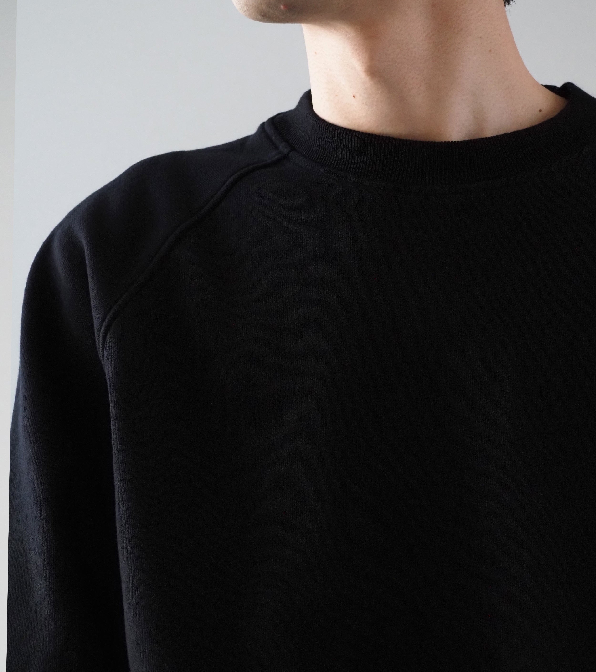 COMOLI コットン 裏毛 クルーネック, Black